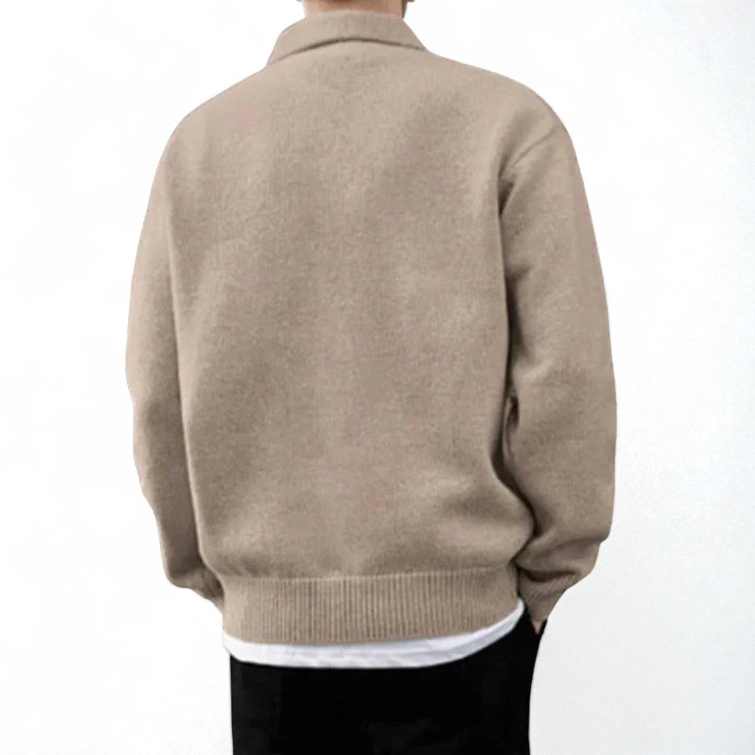Nilo – Men's Cotton Jumper with Polo Collar - Sweater - Beige - Jones & Smith