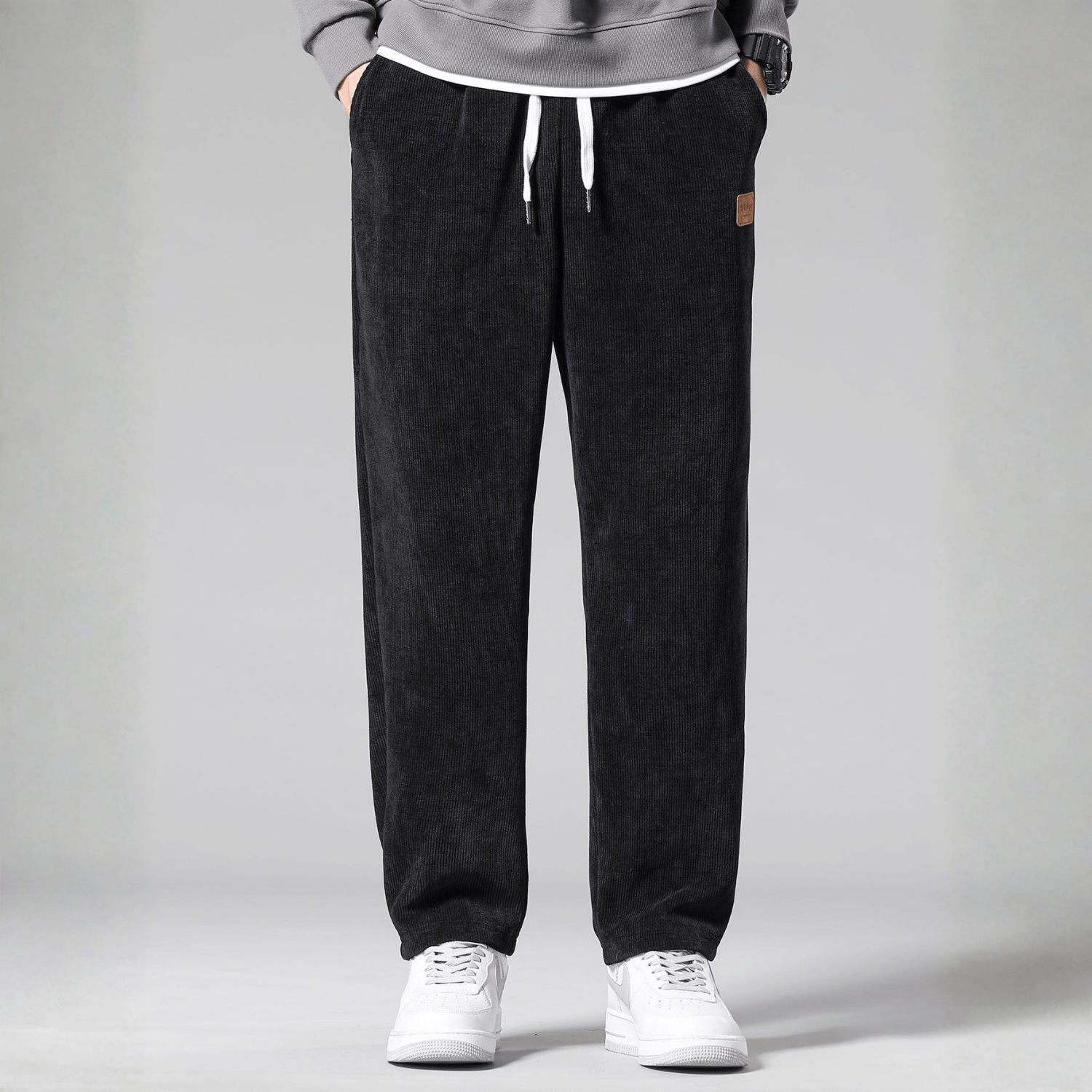 Noah – Men's Cord Trousers Straight Fit - Corduroy pants - Black - Jones & Smith