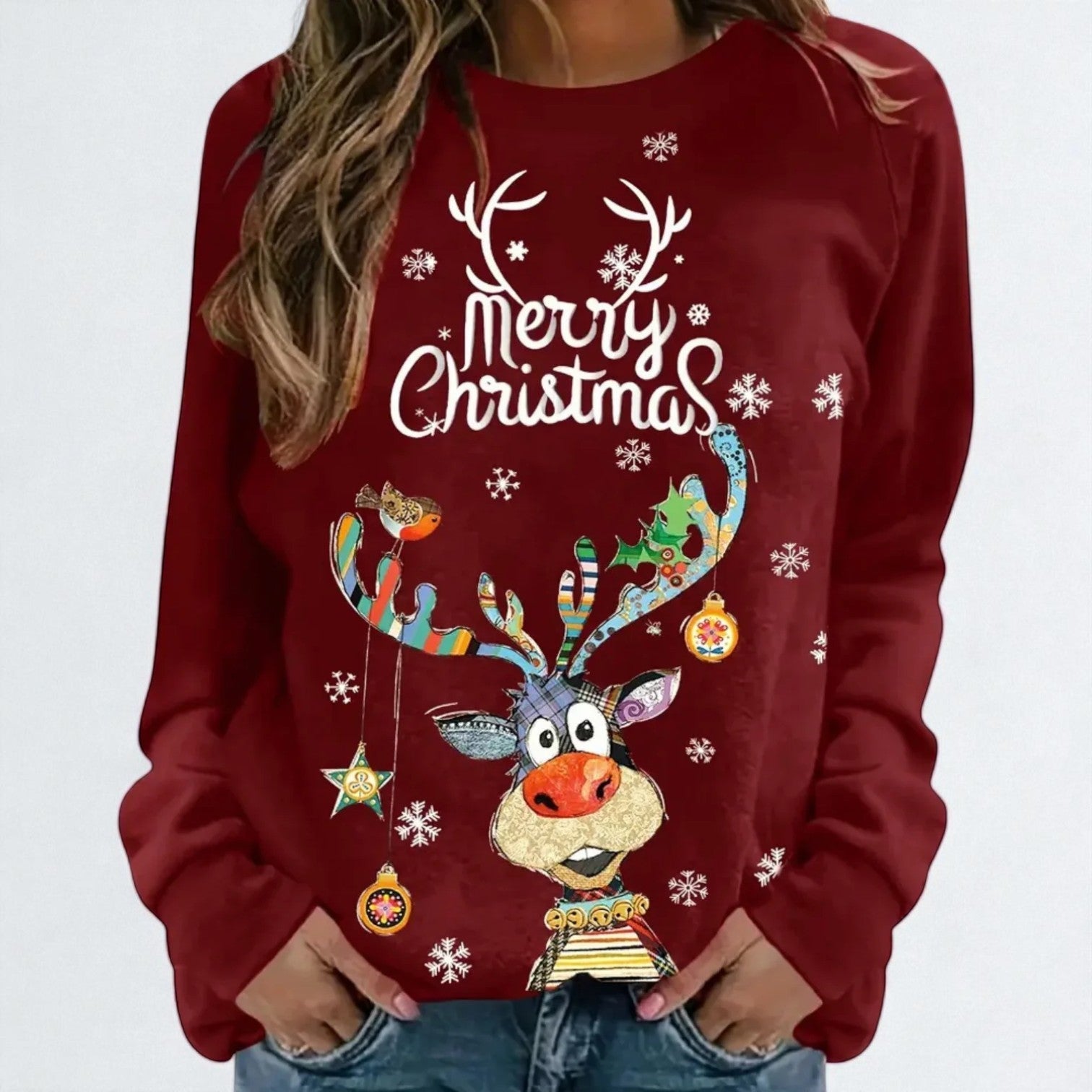 Noëlle – Women's Cotton Christmas Jumper - Sweater - Burgundy - Jones & Smith