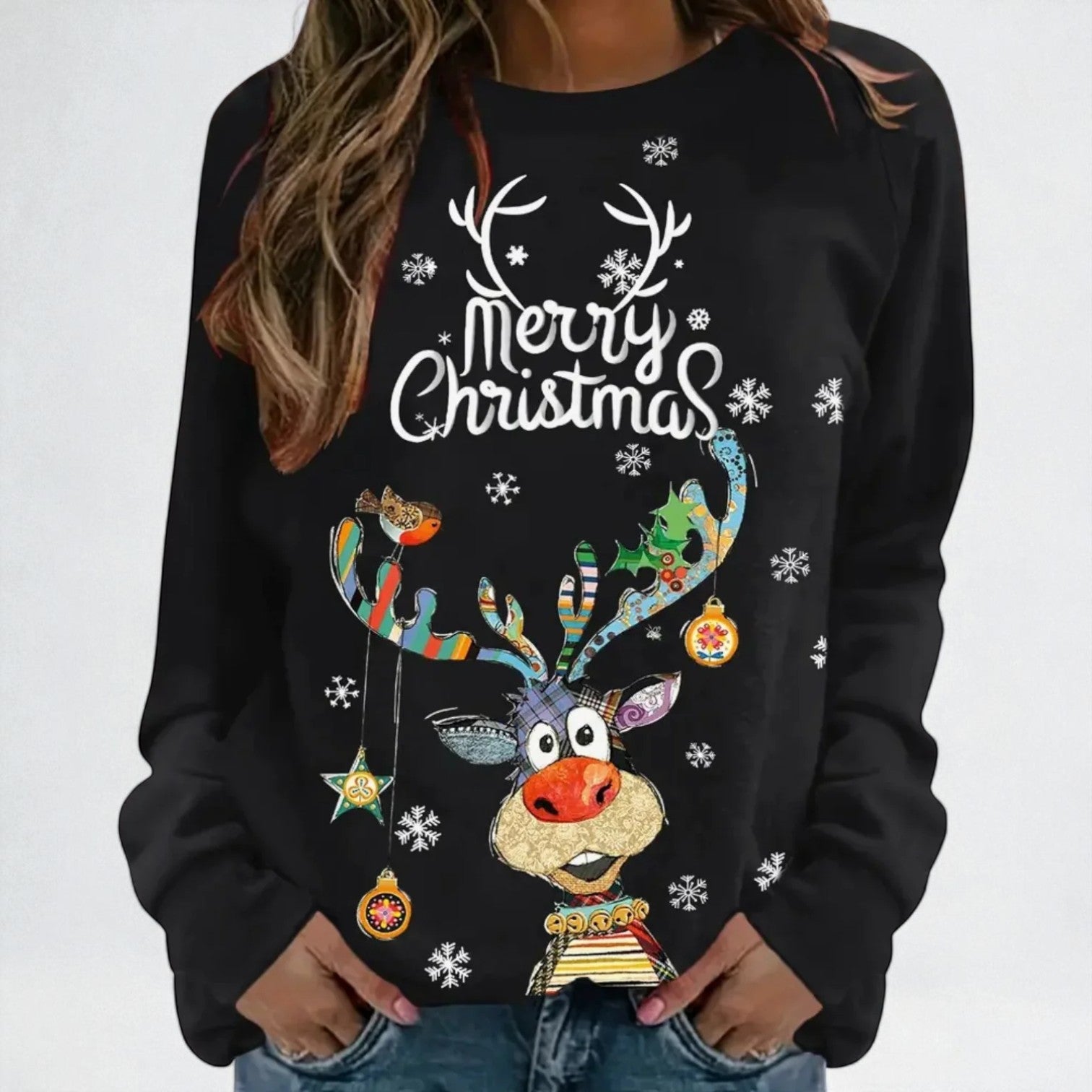 Noëlle – Women's Cotton Christmas Jumper - Sweater - Black - Jones & Smith