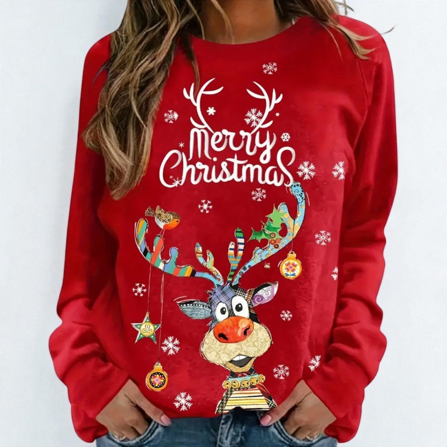 Noëlle – Women's Cotton Christmas Jumper - Sweater - Red - Jones & Smith