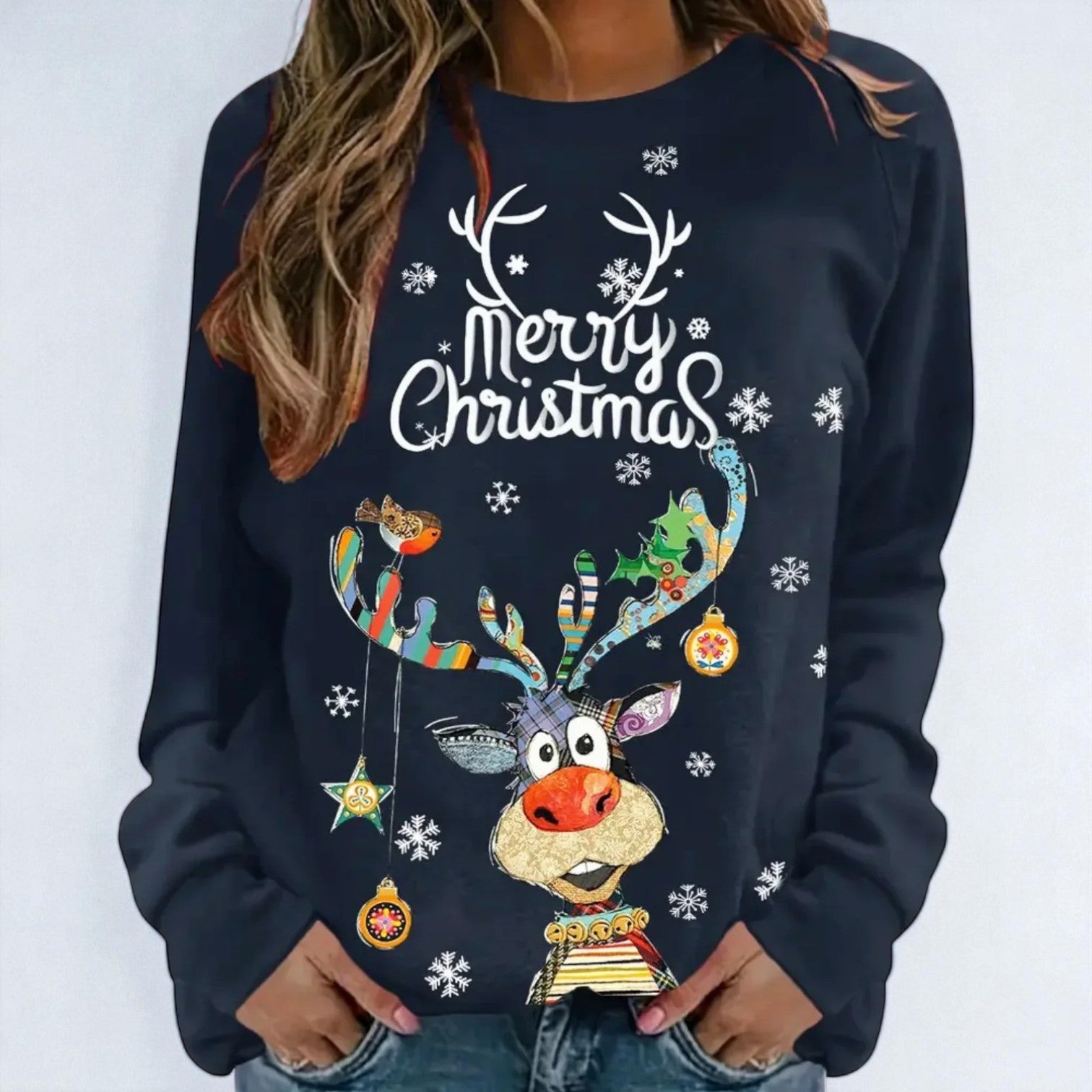 Noëlle – Women's Cotton Christmas Jumper - Sweater - Navy Blue - Jones & Smith