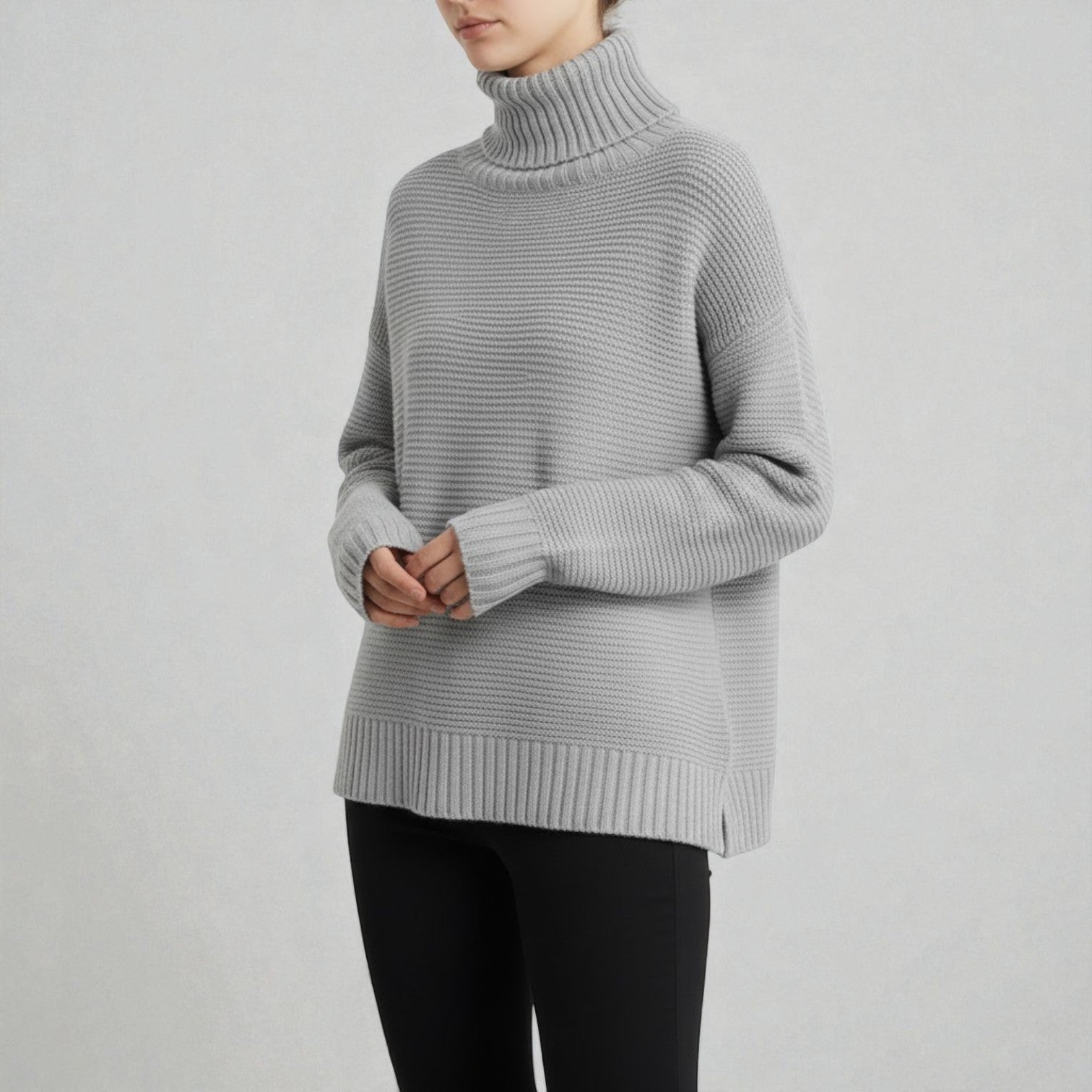 Noelle – Women's Wool Roll Neck Knitted Jumper - Sweater - Grey - Jones & Smith