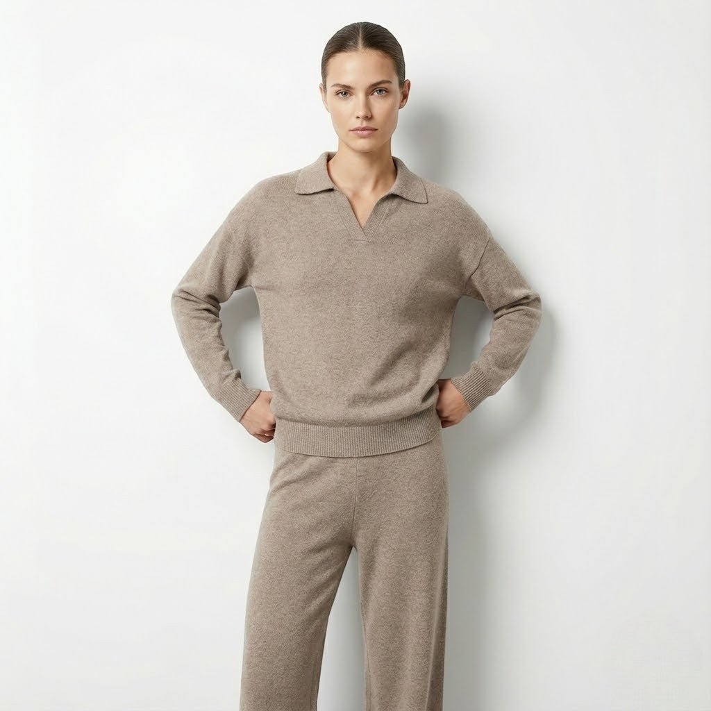 Noemi – Women's Wool Leisure Set Two - Piece - 2 - Piece Sets - Light Brown - Jones & Smith