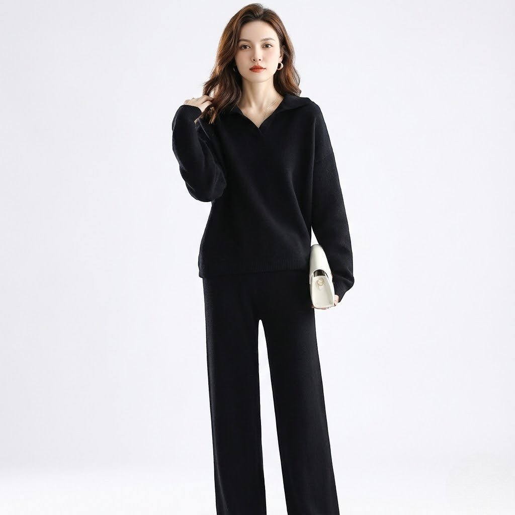 Noemi – Women's Wool Leisure Set Two - Piece - 2 - Piece Sets - Black - Jones & Smith