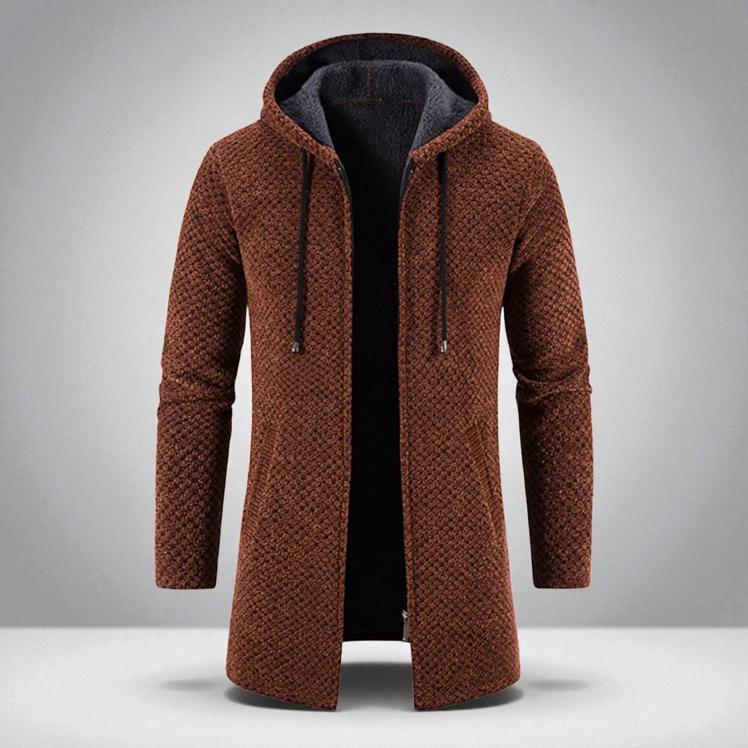 Paul – Mid - Length Hoodie with Pocket - Hooded Jacket - Brown - Jones & Smith