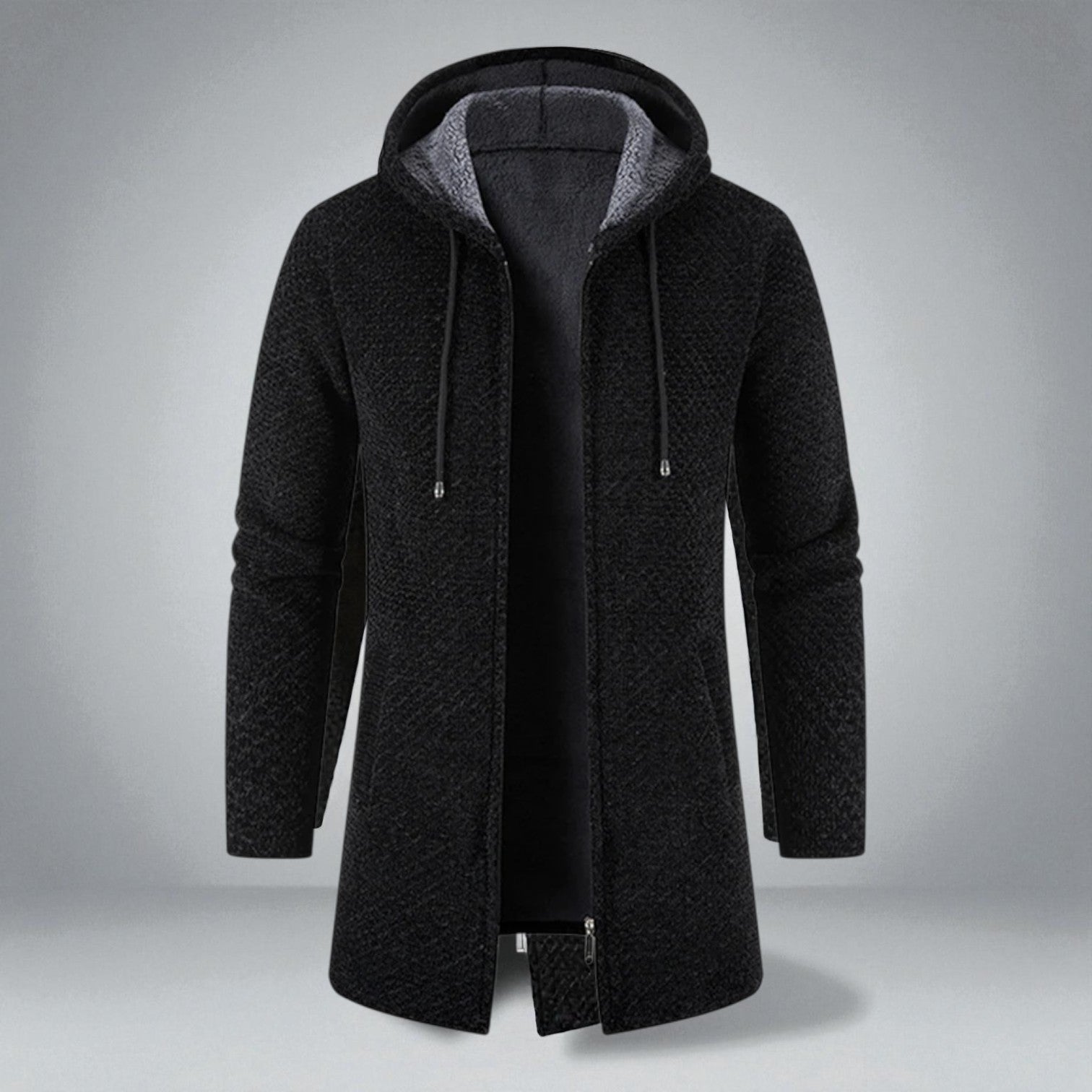 Paul – Mid - Length Hoodie with Pocket - Hooded Jacket - Black - Jones & Smith