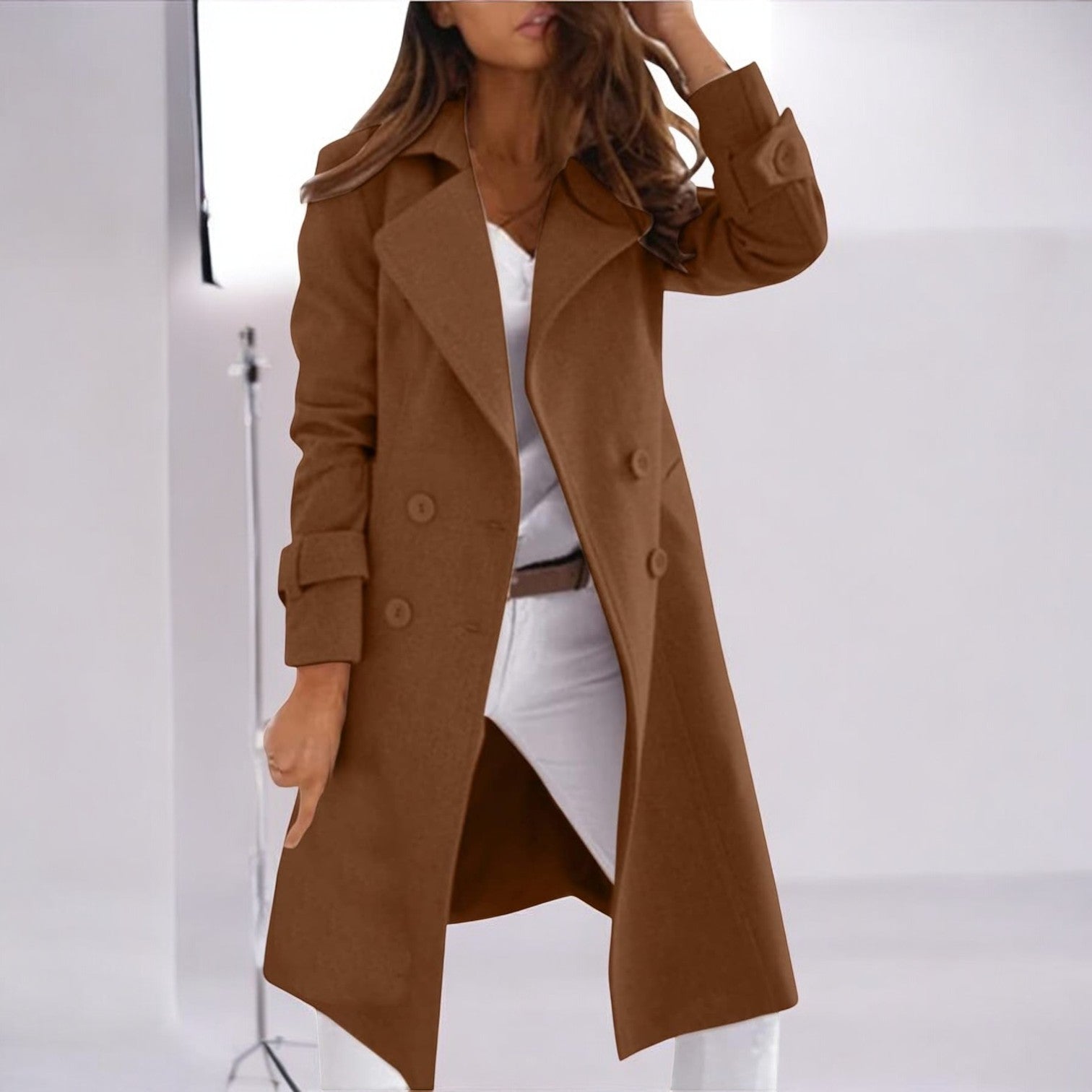 Priya – Women's Coat in Mid - Length with Notched Collar - Coats - Brown - Jones & Smith