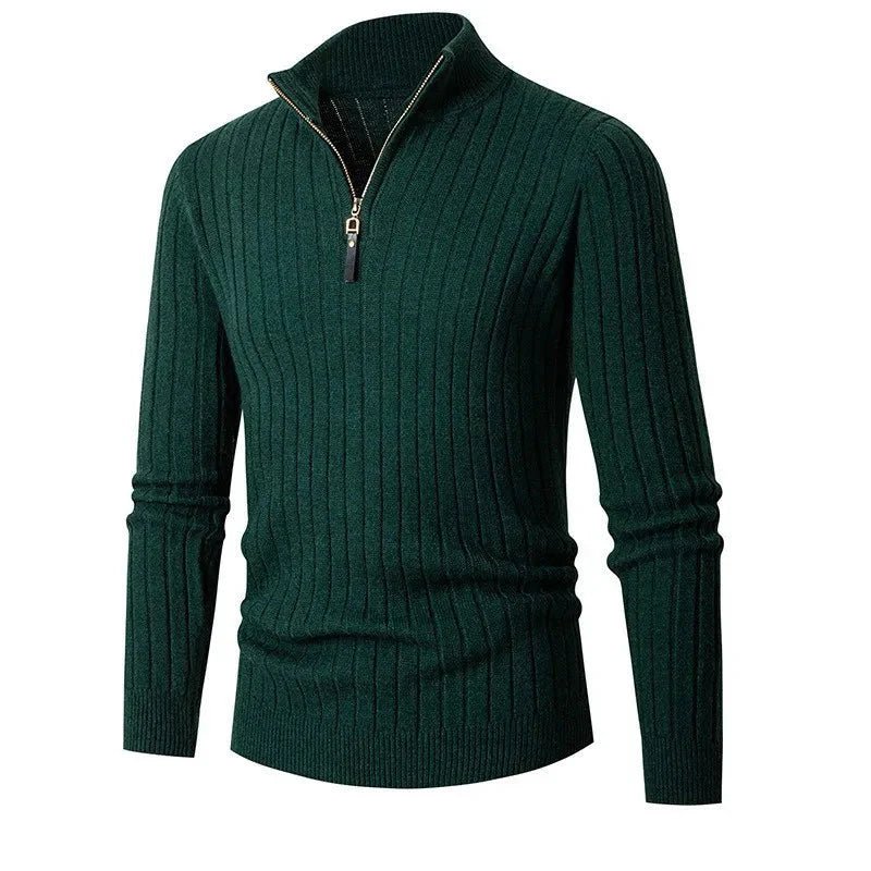 Rafael – Half - Zip Knitted Sweater with High Collar - Sweater - Green - Jones & Smith