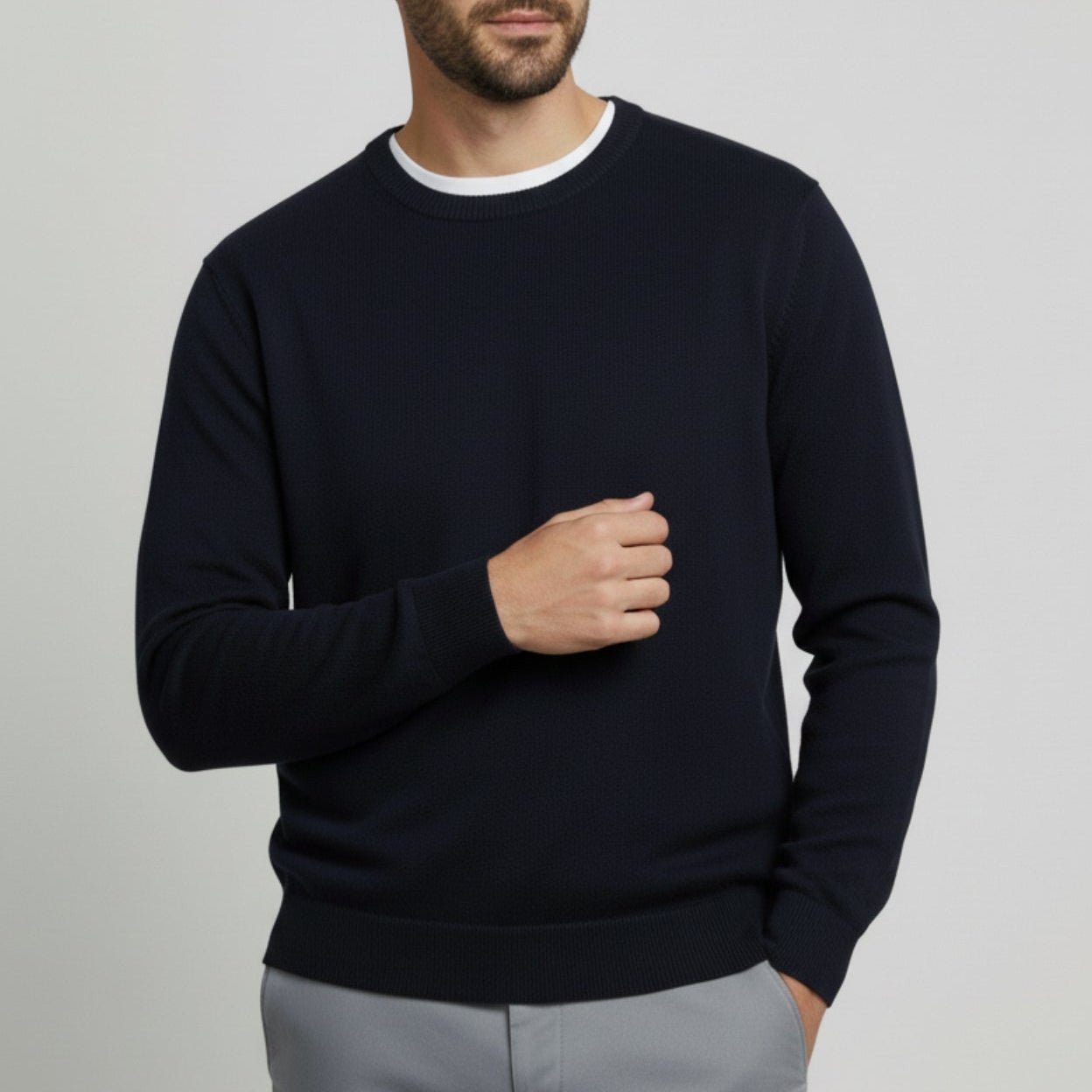Renzo – Men's Wool Jumper - Sweater - Navy Blue - Jones & Smith