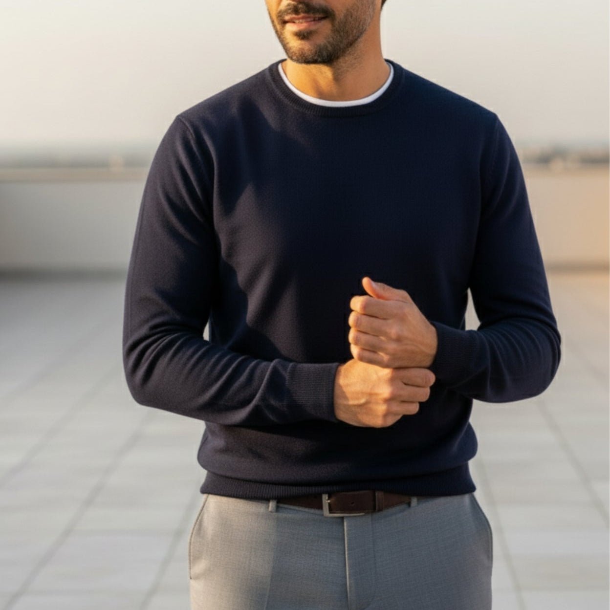 Renzo – Men's Wool Jumper - Sweater - Navy Blue - Jones & Smith