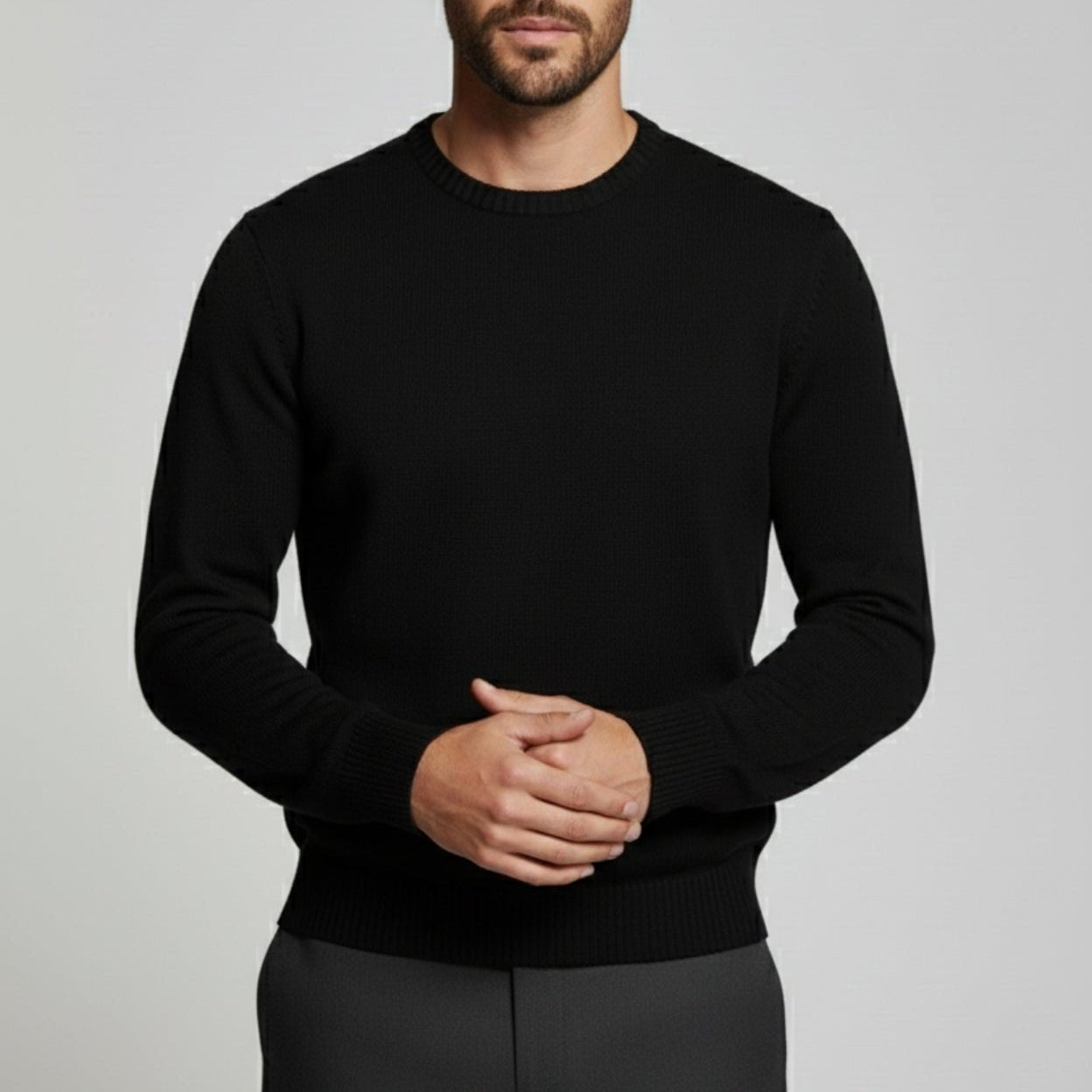 Ruan – Men's Wool Pullover - Sweater - Black - Jones & Smith