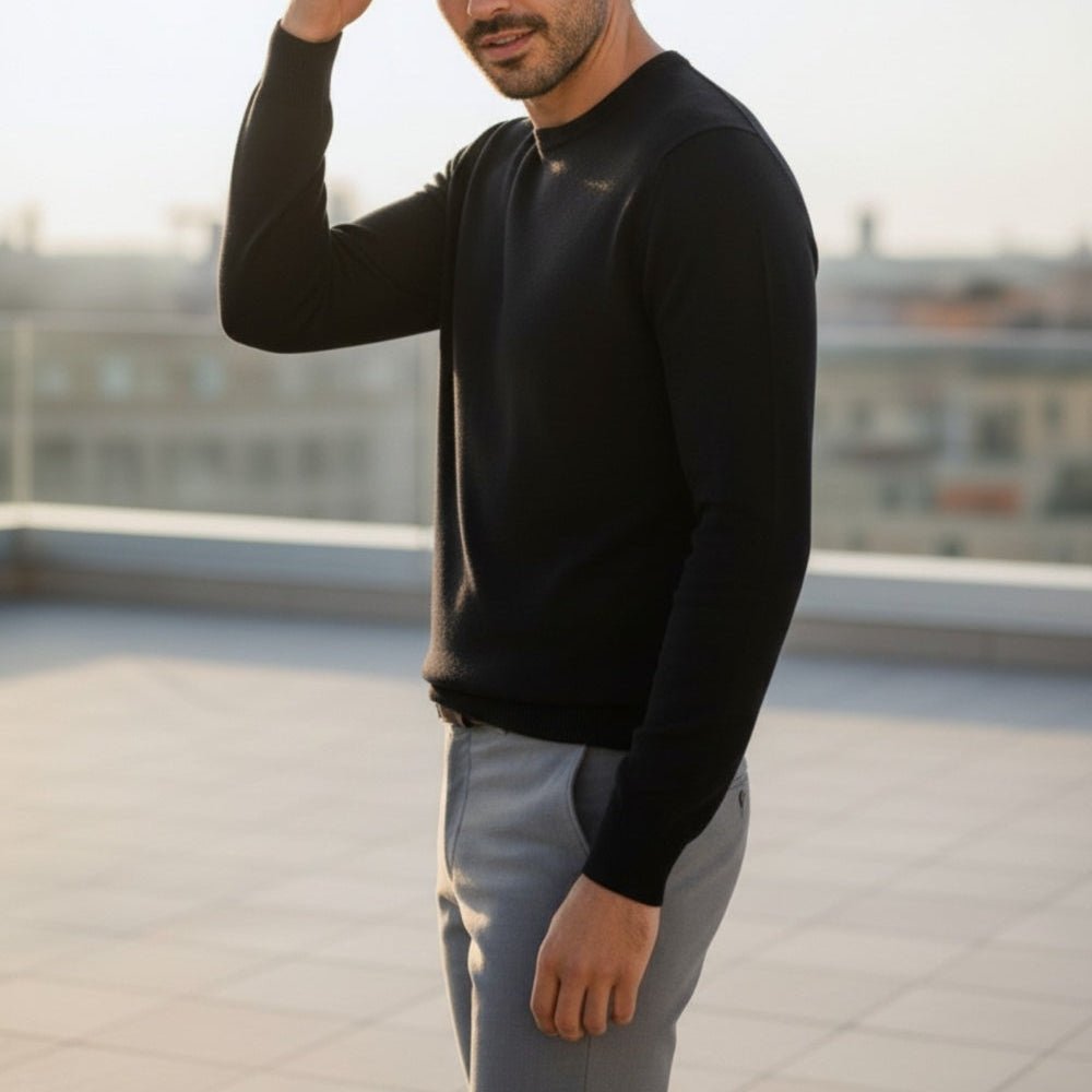 Ruan – Men's Wool Pullover - Sweater - Black - Jones & Smith