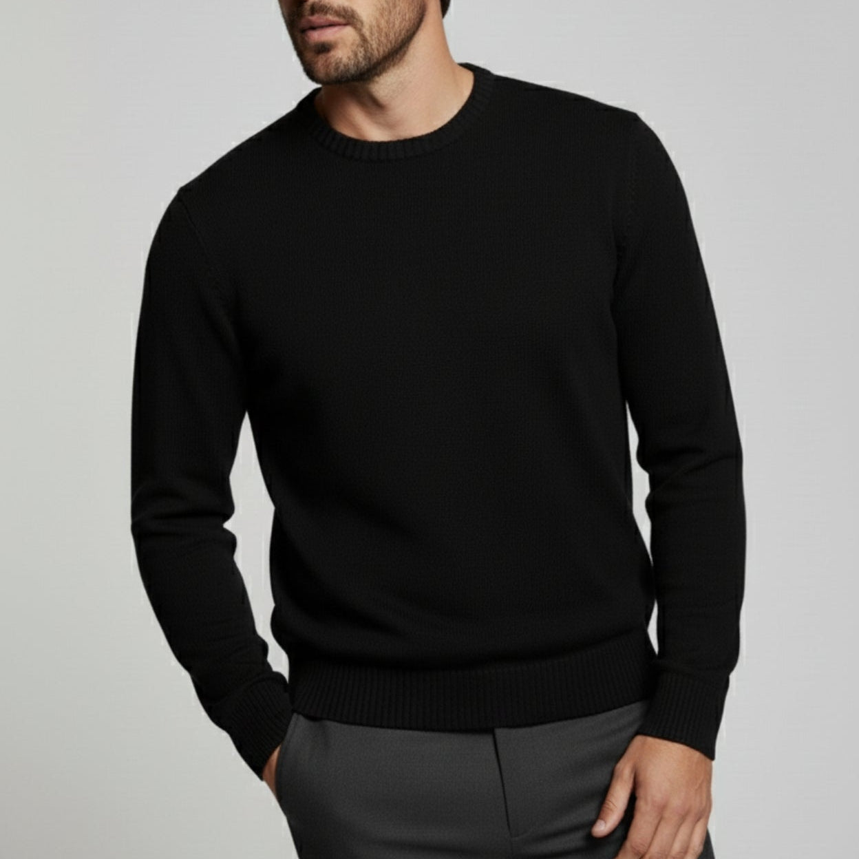 Ruan – Men's Wool Pullover - Sweater - Black - Jones & Smith