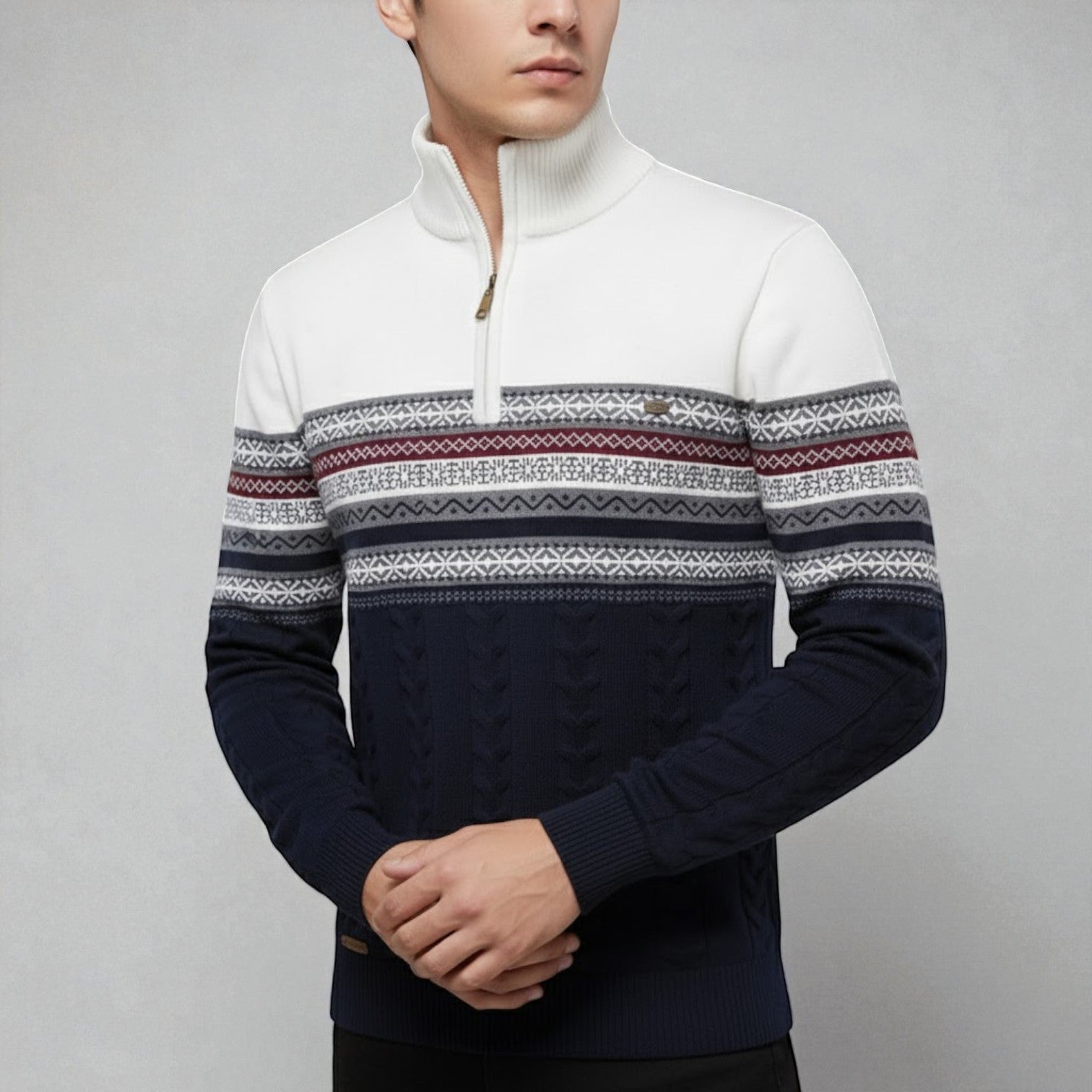 Rudy – Men's Cotton Winter Jumper - Sweater - White - Jones & Smith
