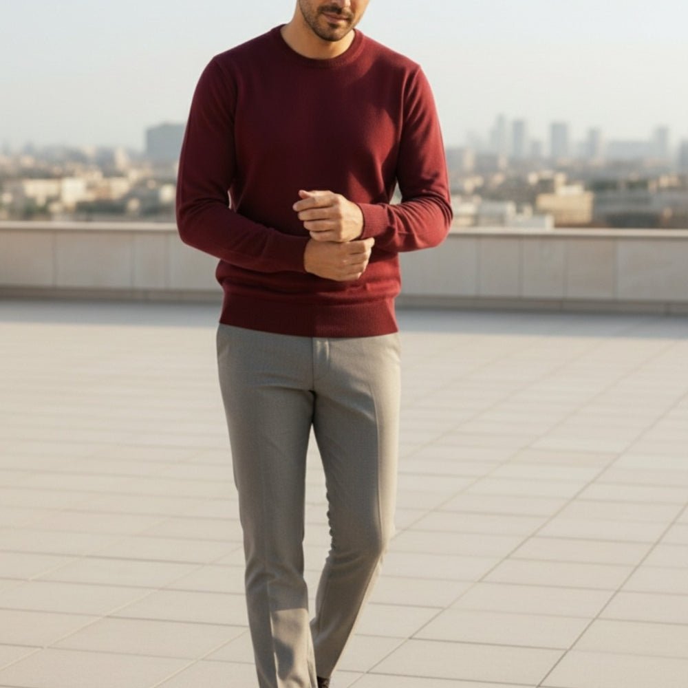 Savio – Men's Wool Sweater - Sweater - Burgundy - Jones & Smith