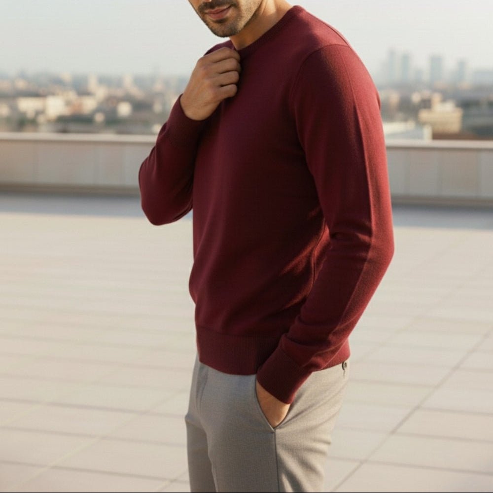 Savio – Men's Wool Sweater - Sweater - Burgundy - Jones & Smith