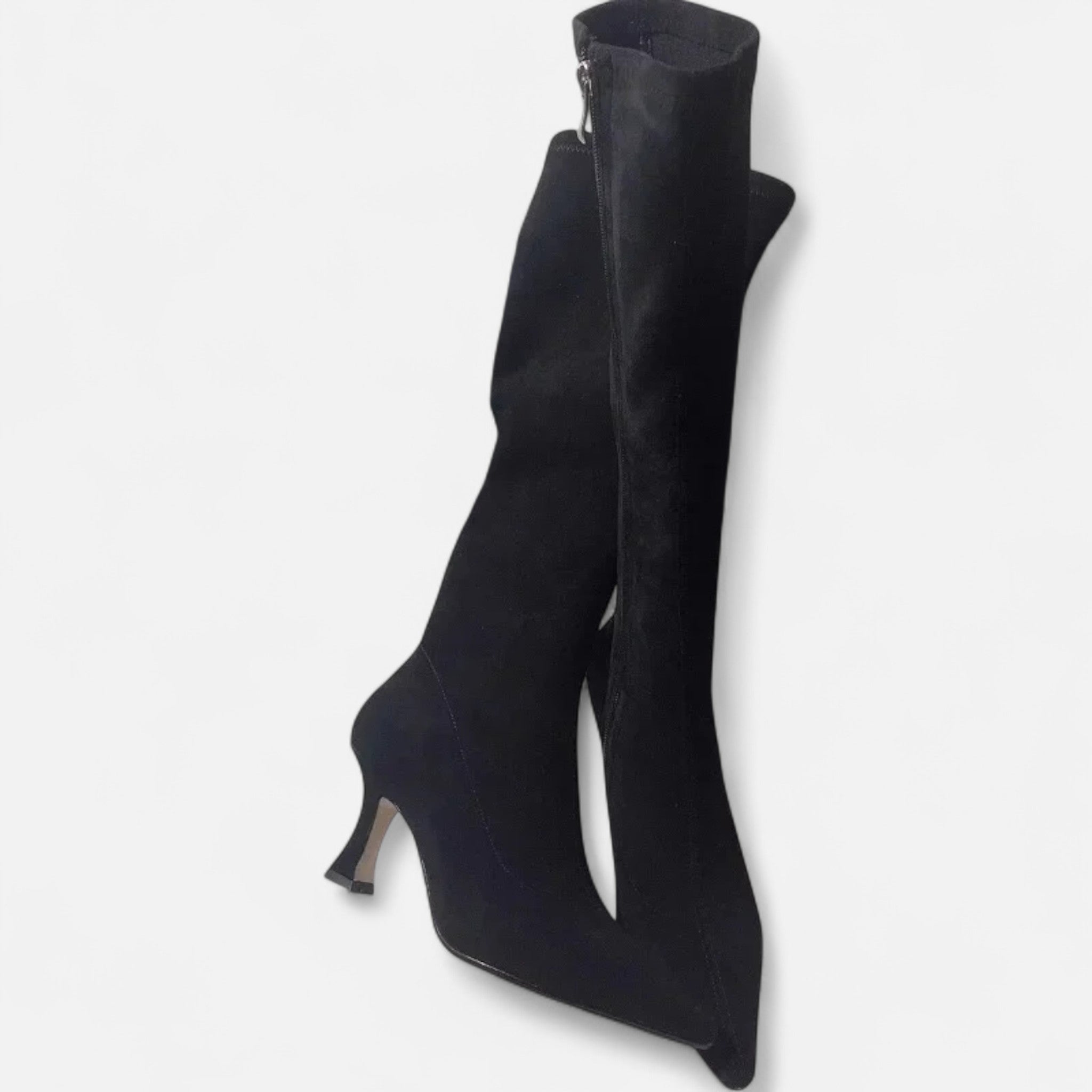 Solène – Women's Suede Knee - High Heeled Boots - Boots - Black - Jones & Smith