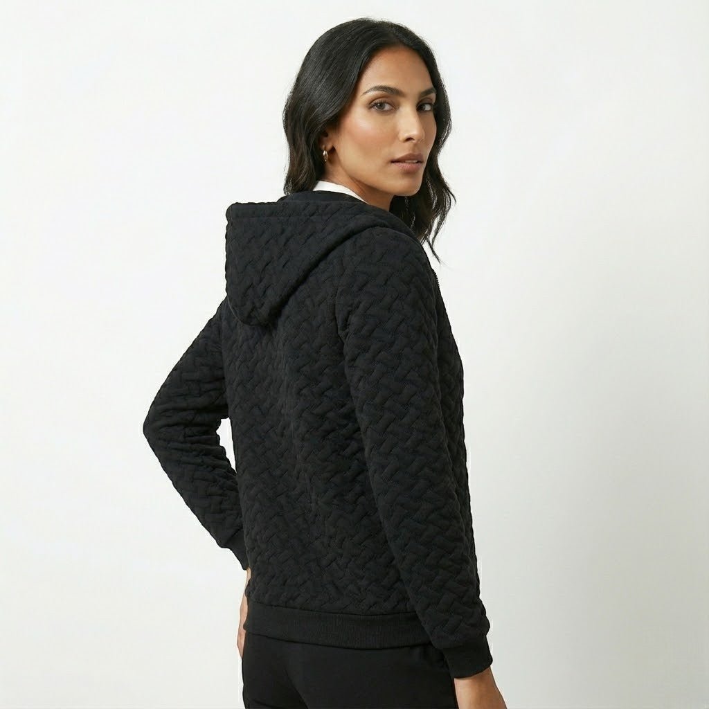 Talia – Women's Wool Jacket with Hood - Jackets - Black - Jones & Smith