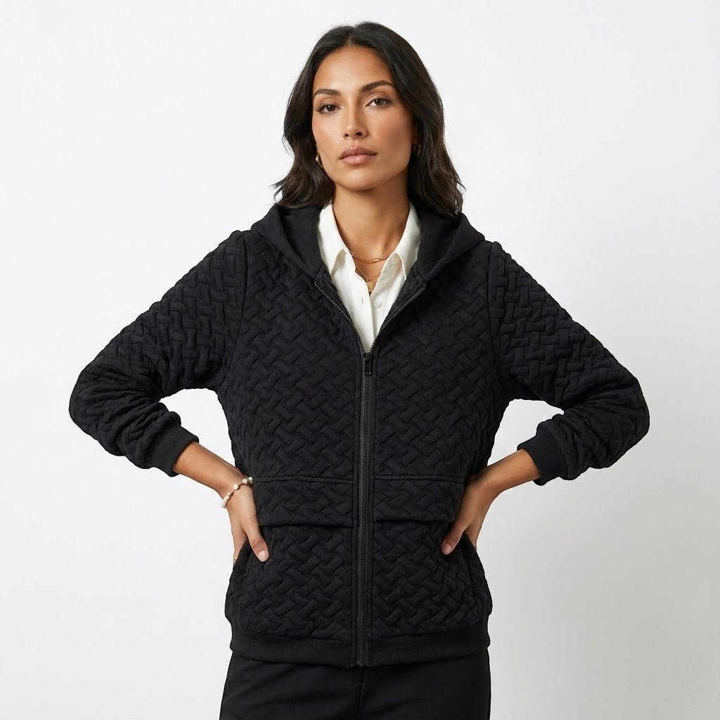 Talia – Women's Wool Jacket with Hood - Jackets - Black - Jones & Smith