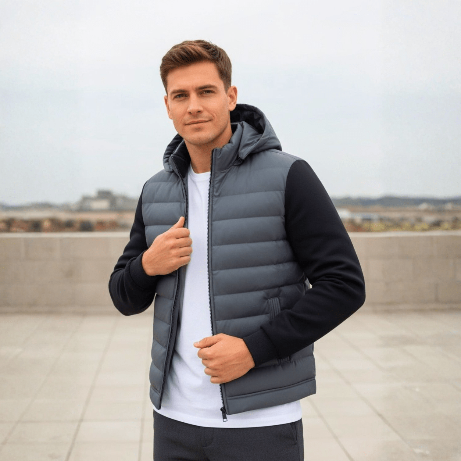 Tarek – Men's Winter Padded Jacket with Hood - Puffer Jacket - Grey - Jones & Smith