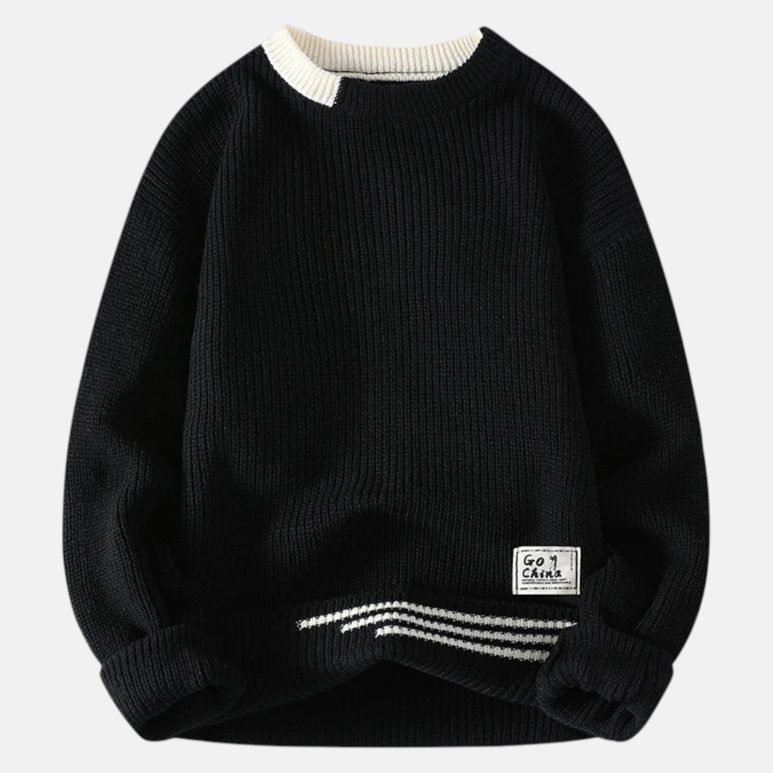 Timon – Men's Cotton Knit Jumper - Sweater - Black - Jones & Smith