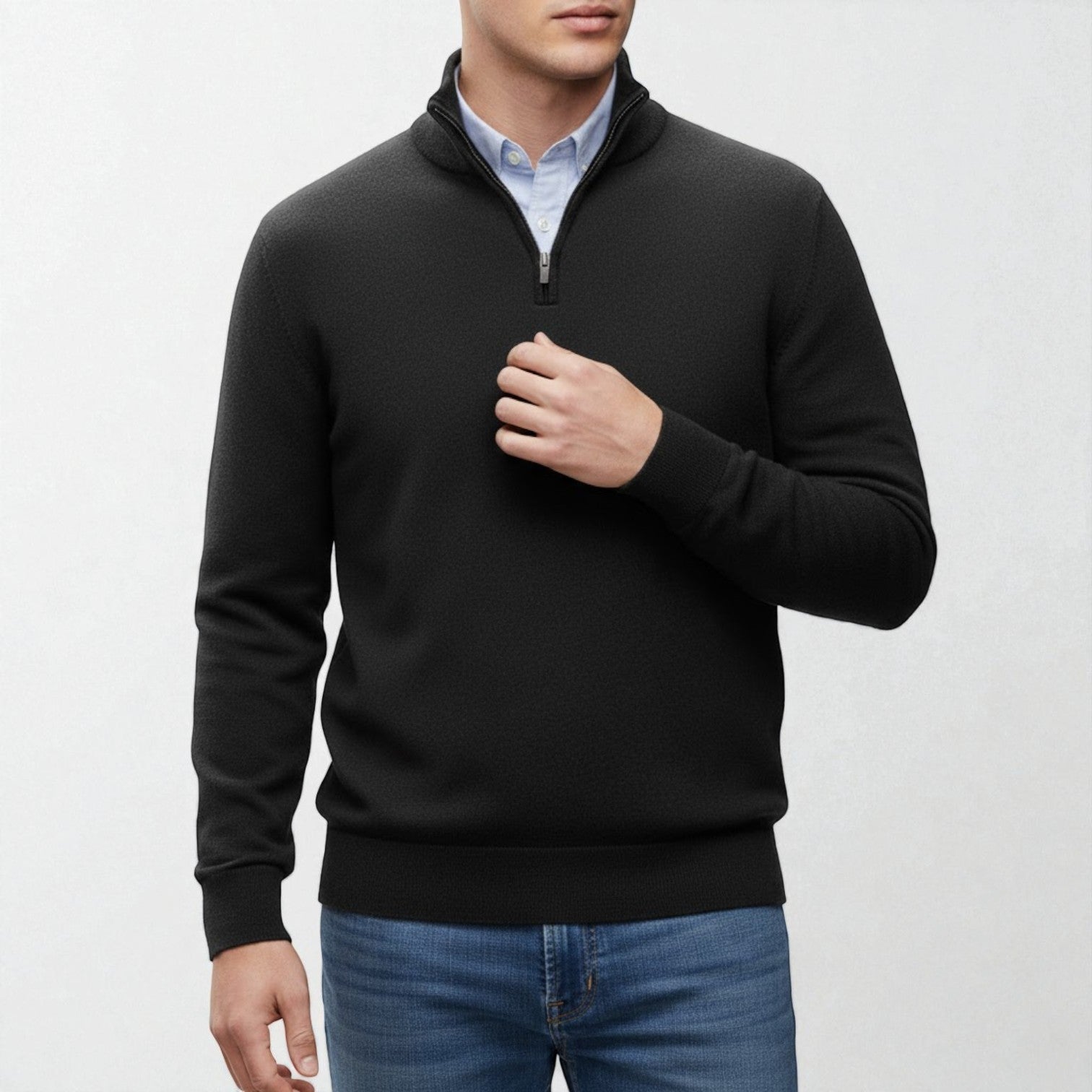 Torin - Men's Zipper Basic Pullover - Sweater - Black - Jones & Smith