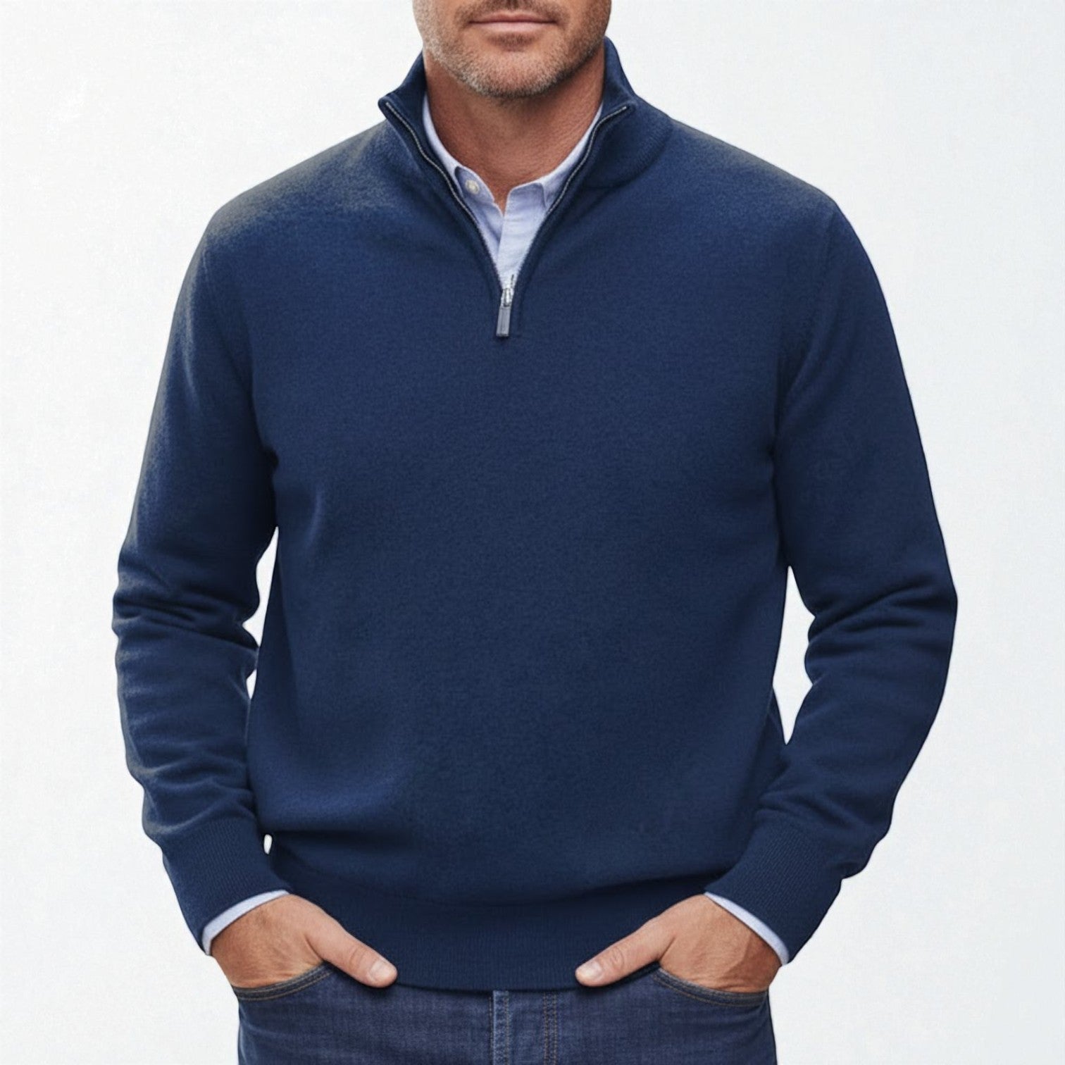 Torin - Men's Zipper Basic Pullover - Sweater - Dark Blue - Jones & Smith