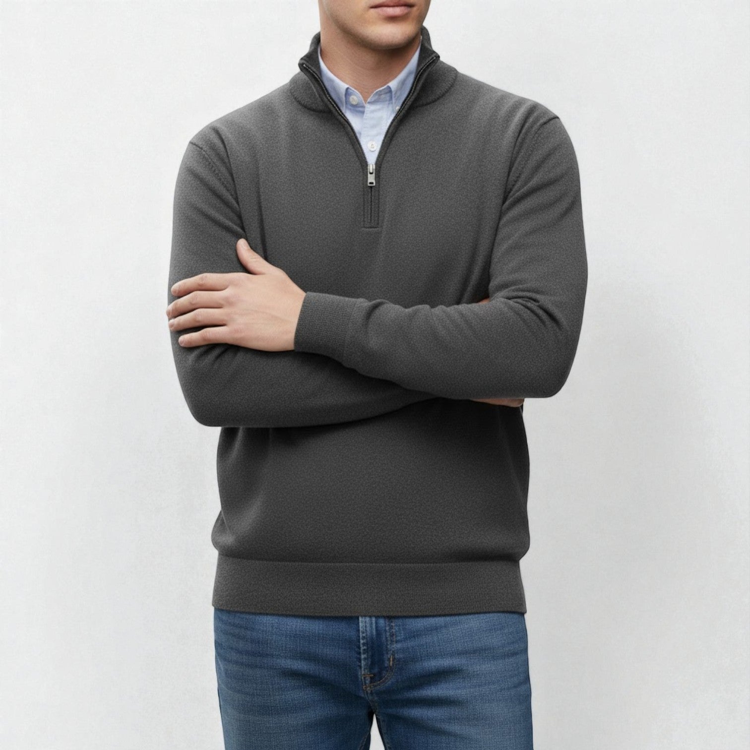 Torin - Men's Zipper Basic Pullover - Sweater - Grey - Jones & Smith
