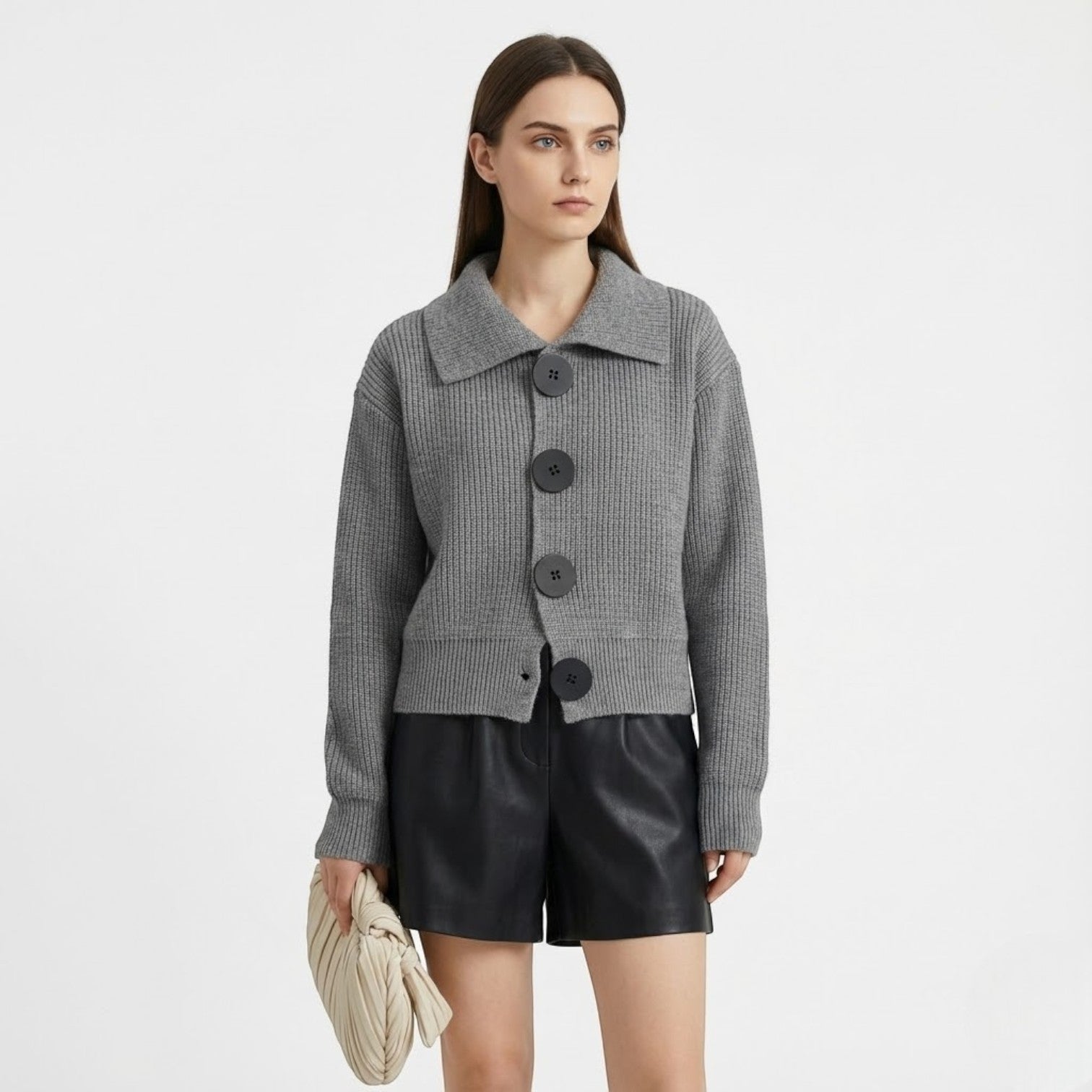 Vienna – Women's Wool Cardigan Short - Cardigans - Grey - Jones & Smith