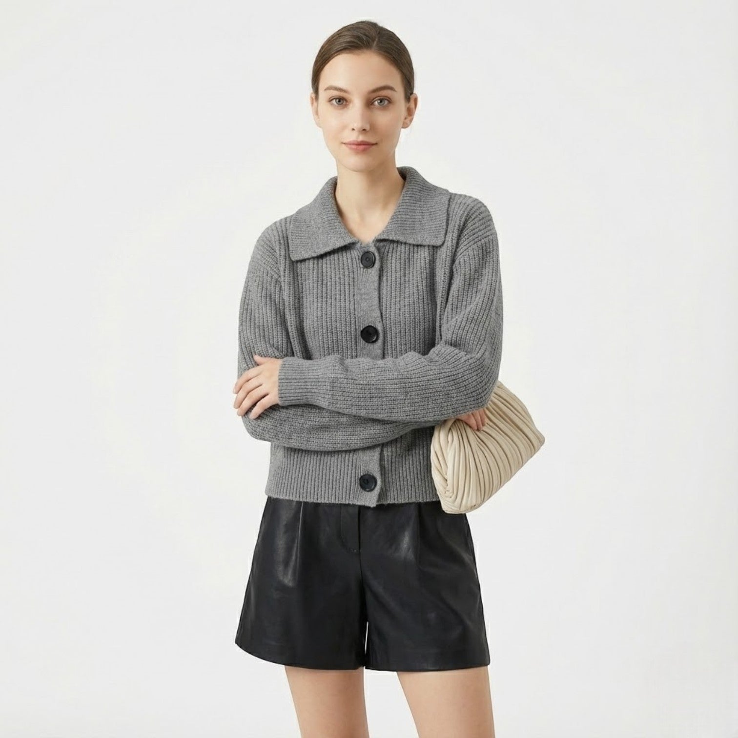 Vienna – Women's Wool Cardigan Short - Cardigans - Grey - Jones & Smith
