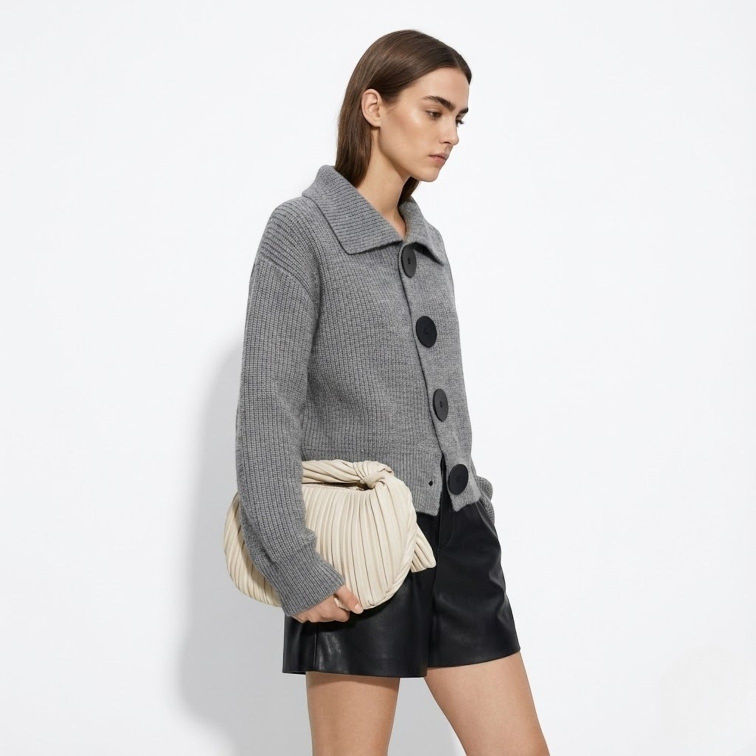 Vienna – Women's Wool Cardigan Short - Cardigans - Grey - Jones & Smith