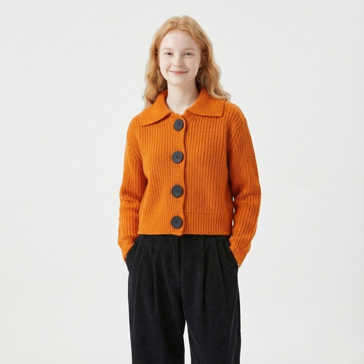 Vienna – Women's Wool Cardigan Short - Cardigans - Orange - Jones & Smith