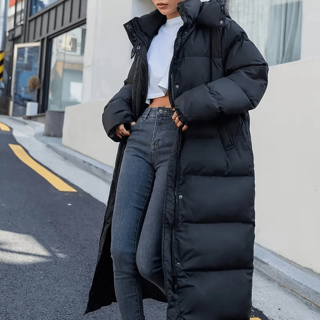 Viola - Black Long Padded Jacket with Hood