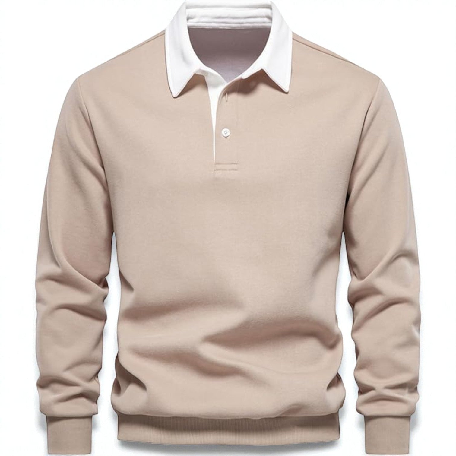 Adrian – Long - Sleeved Wool Polo Jumper - Long Sleeve Polo Shirt - Beige - Jones & Smith