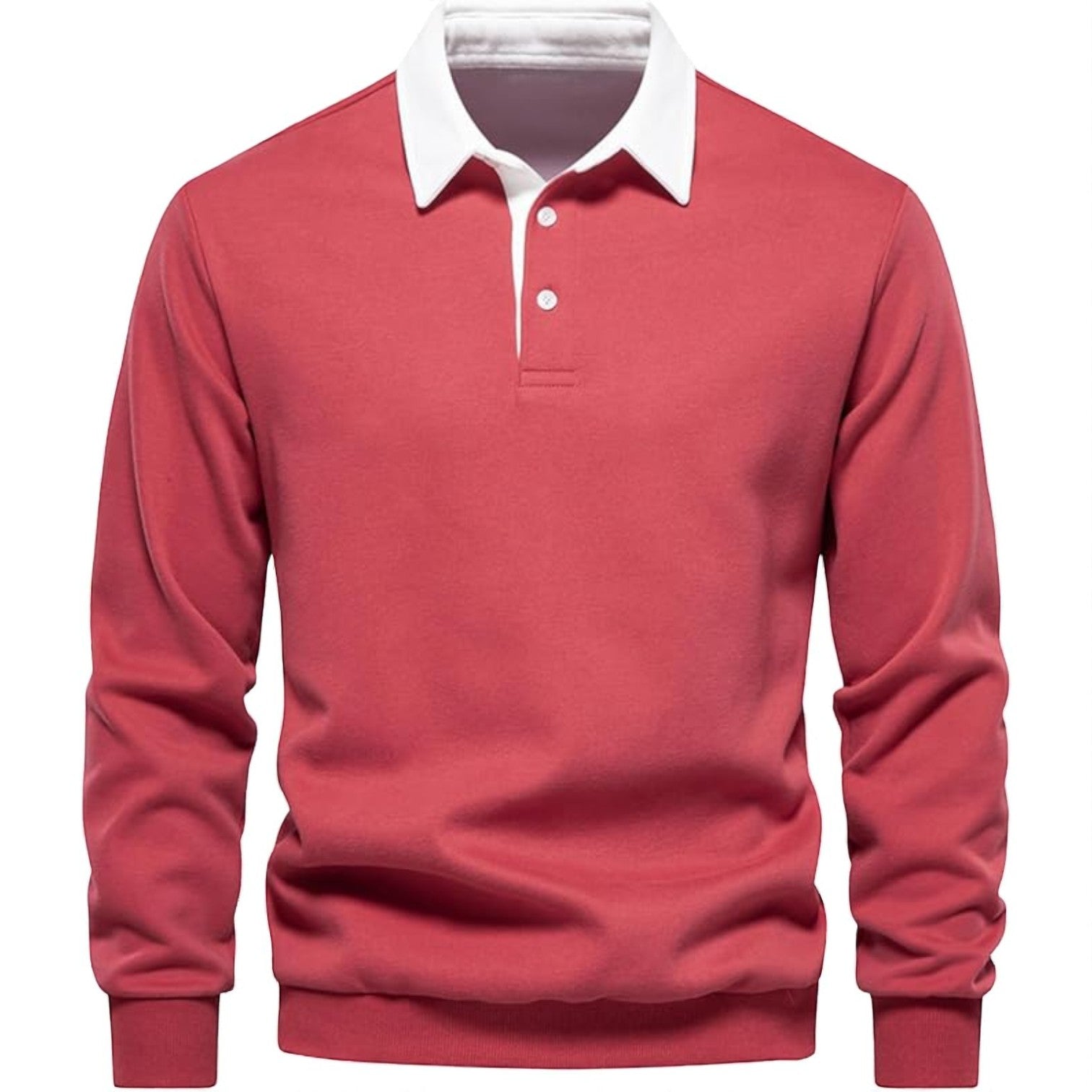 Adrian – Long - Sleeved Wool Polo Jumper - Long Sleeve Polo Shirt - Red - Jones & Smith