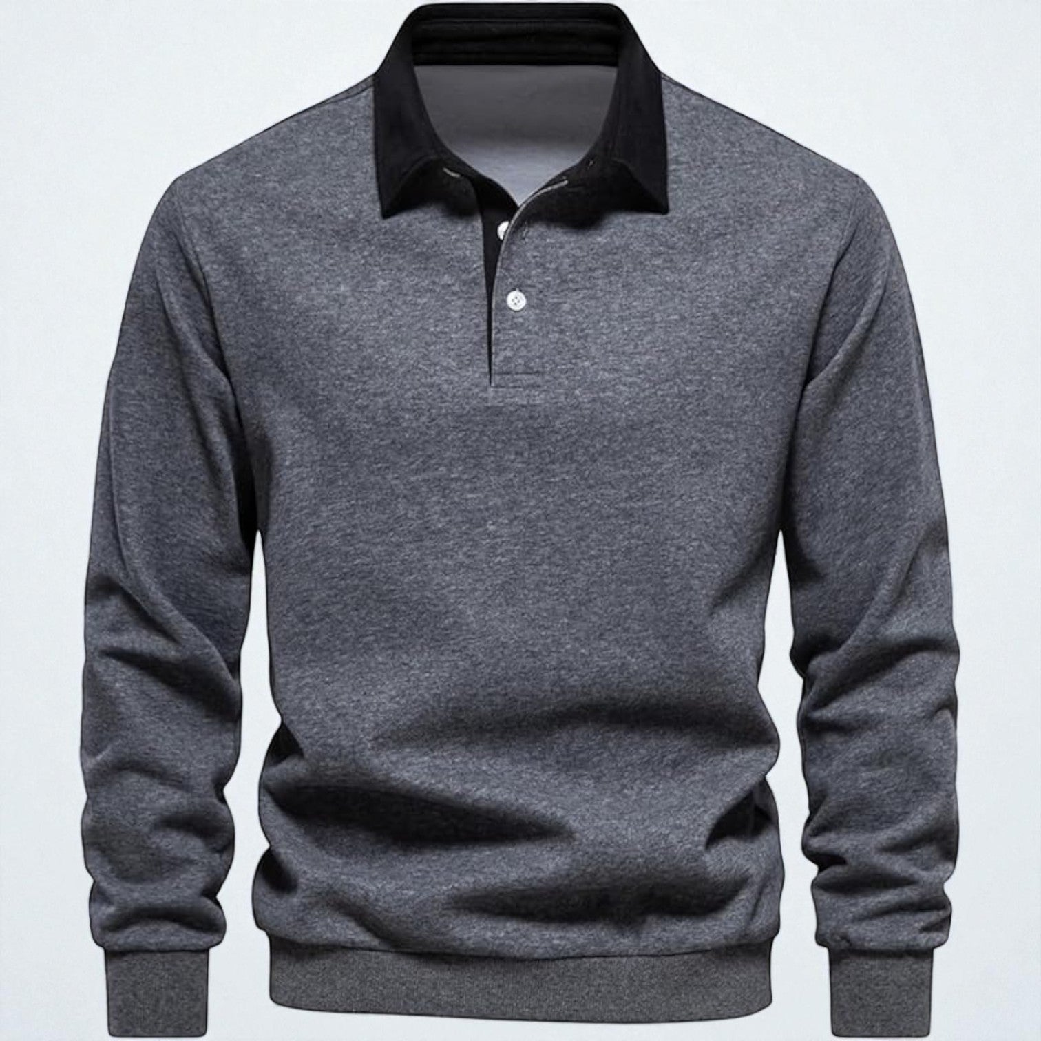 Adrian – Long - Sleeved Wool Polo Jumper - Long Sleeve Polo Shirt - Grey - Jones & Smith