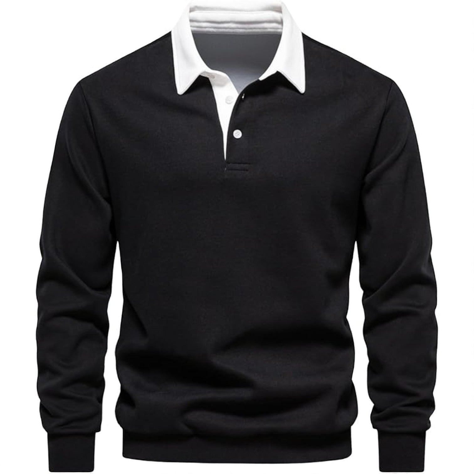 Adrian – Long - Sleeved Wool Polo Jumper - Long Sleeve Polo Shirt - Black - Jones & Smith
