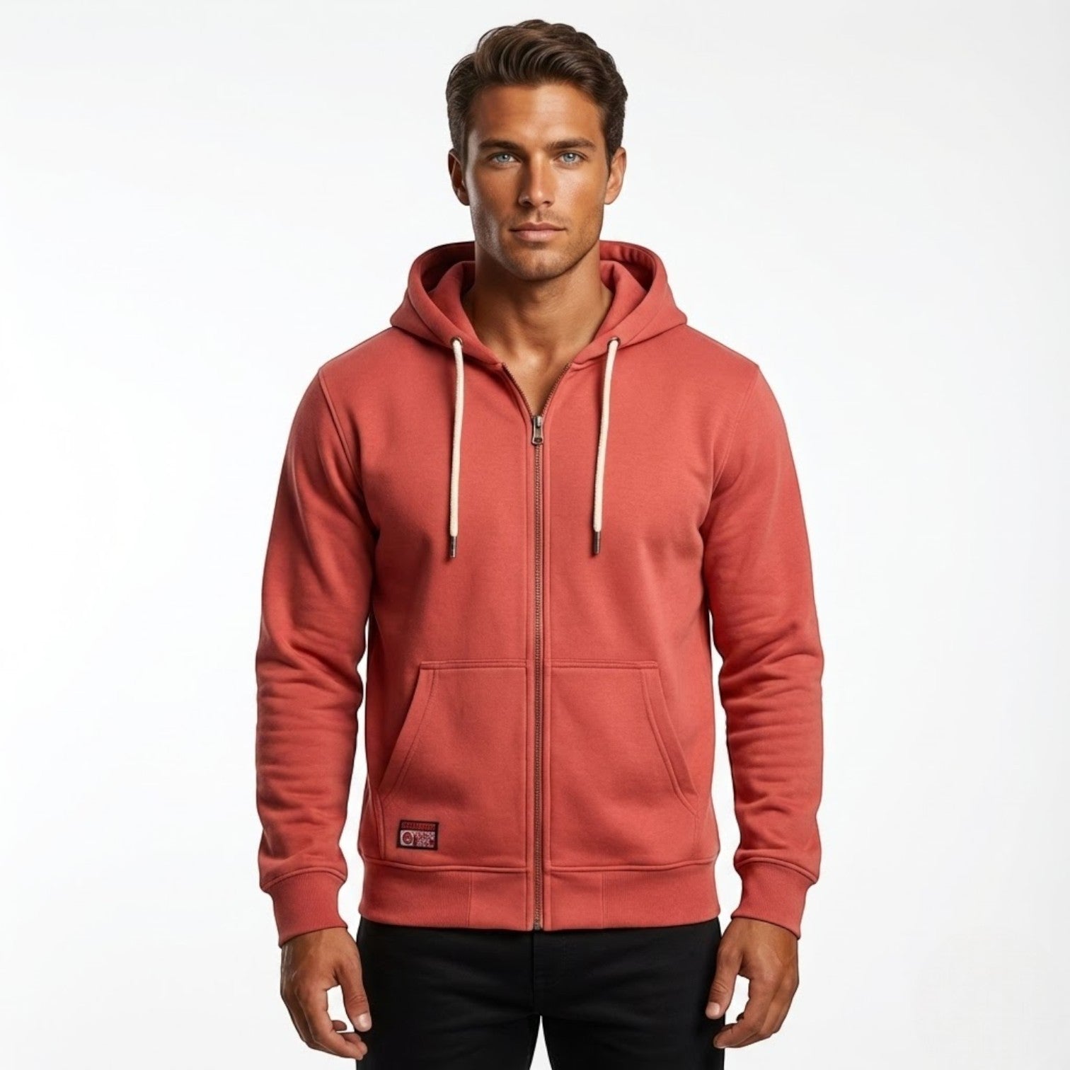 Aksel – Men's Cotton Zip Hoodie - Hoodie sweater - Red - Jones & Smith