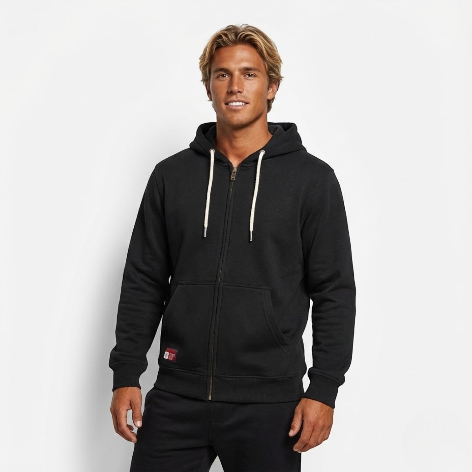 Aksel – Men's Cotton Zip Hoodie - Hoodie sweater - Black - Jones & Smith