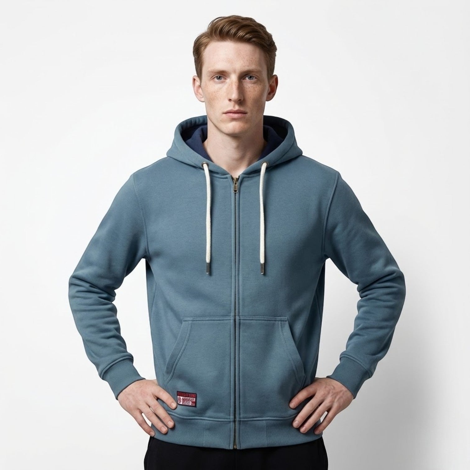 Aksel – Men's Cotton Zip Hoodie - Hoodie sweater - Blue - Jones & Smith