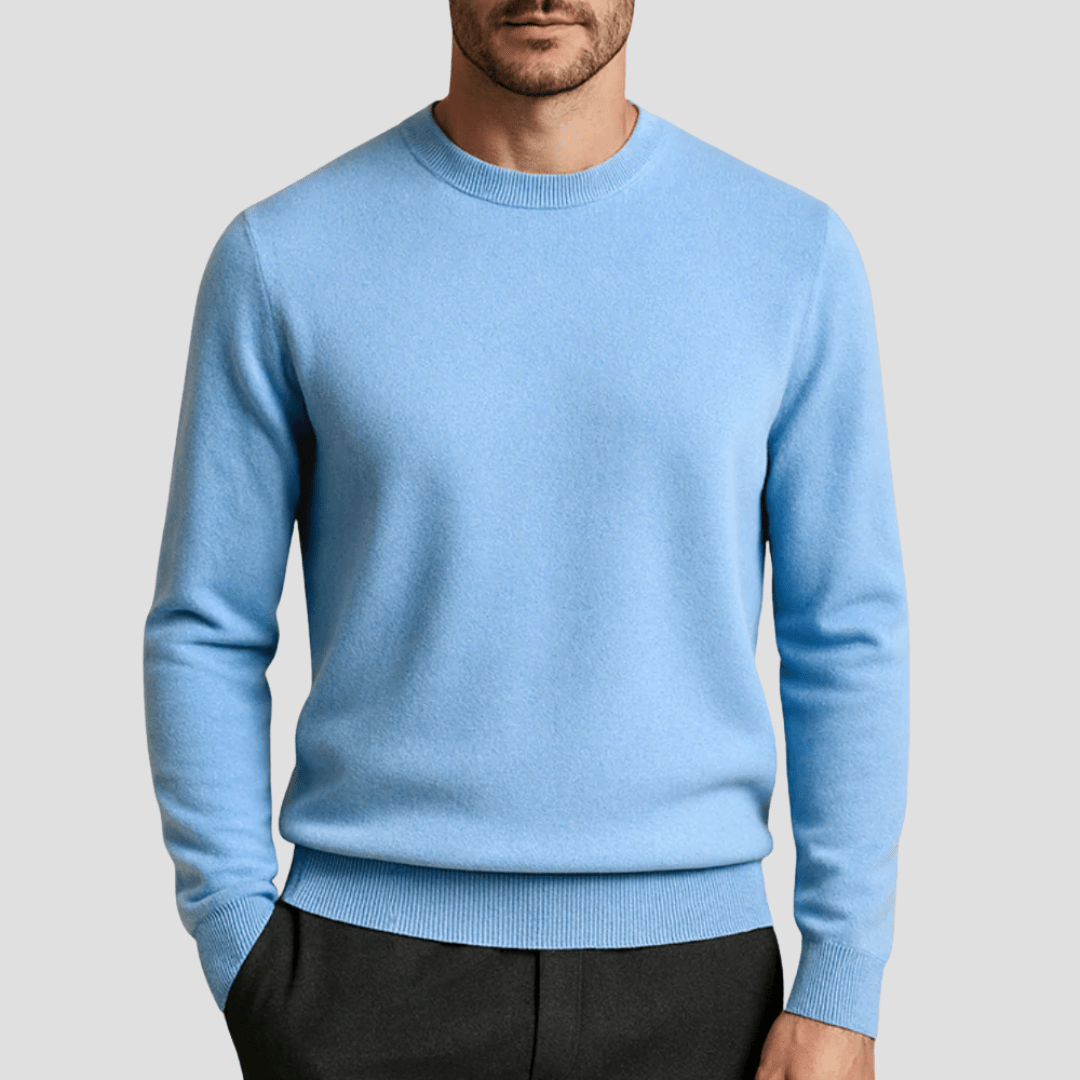 Alaric – Men's Wool Jumper with Round Neck - Sweater - Light Blue - Jones & Smith