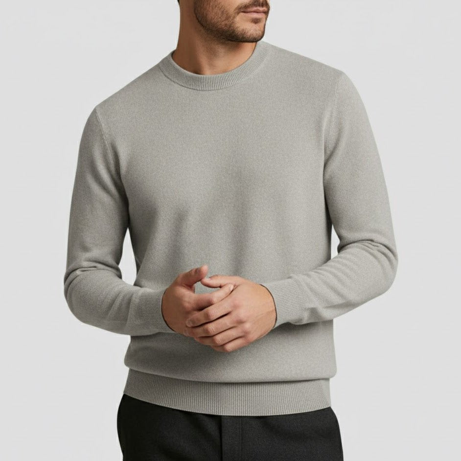 Alaric – Men's Wool Jumper with Round Neck - Sweater - Light Grey - Jones & Smith