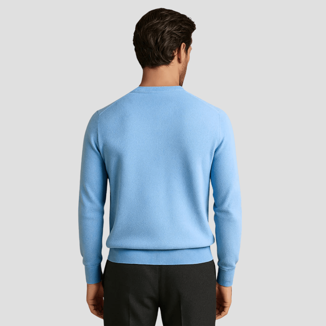 Alaric – Men's Wool Jumper with Round Neck - Sweater - Light Blue - Jones & Smith