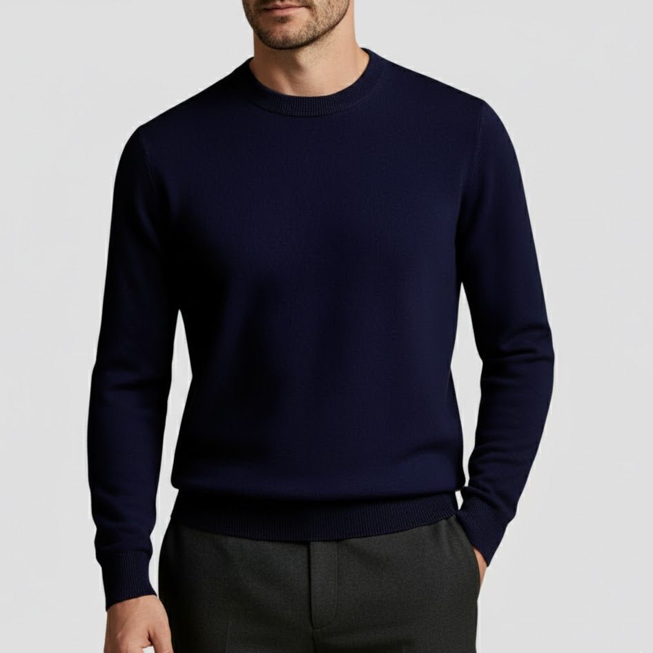 Alaric – Men's Wool Jumper with Round Neck - Sweater - Dark Blue - Jones & Smith