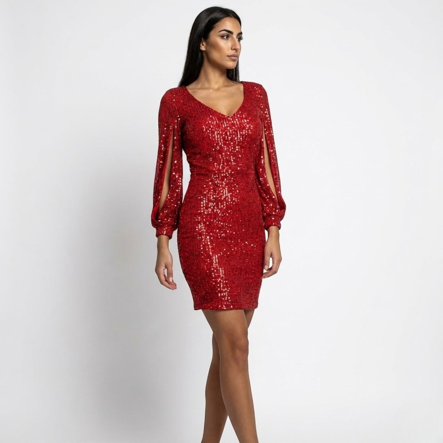 Anika – Women's Evening Dress Glitter Look Festive Christmas & New Year - Mini Dress - Red - Jones & Smith