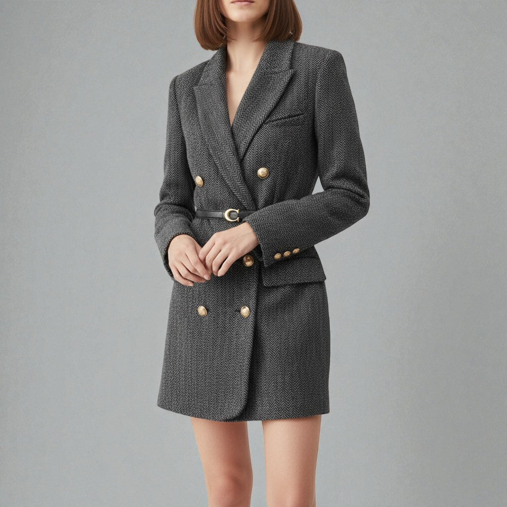 Annabelle – Women's Tweed Coat with Double Breasted Design - Coats - Grey - Jones & Smith
