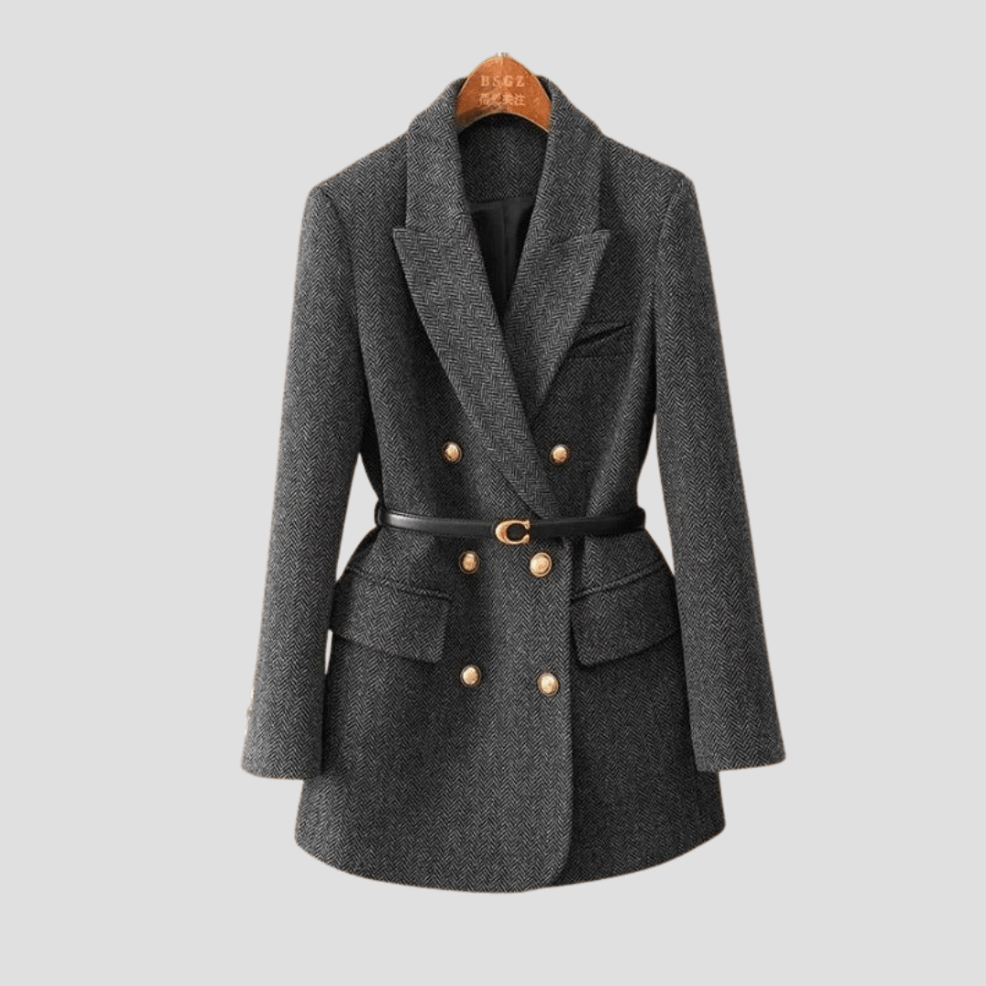 Annabelle – Women's Tweed Coat with Double Breasted Design - Coats - Grey - Jones & Smith