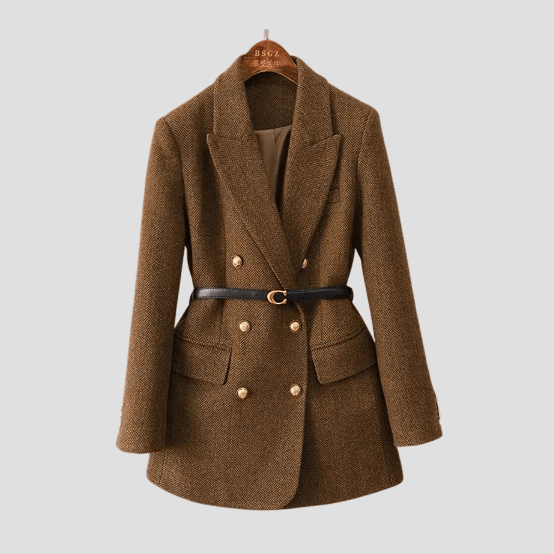 Annabelle – Women's Tweed Coat with Double Breasted Design - Coats - Brown - Jones & Smith