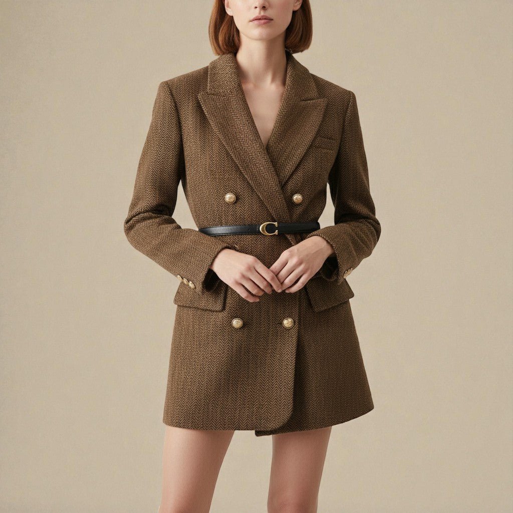 Annabelle – Women's Tweed Coat with Double Breasted Design - Coats - Brown - Jones & Smith